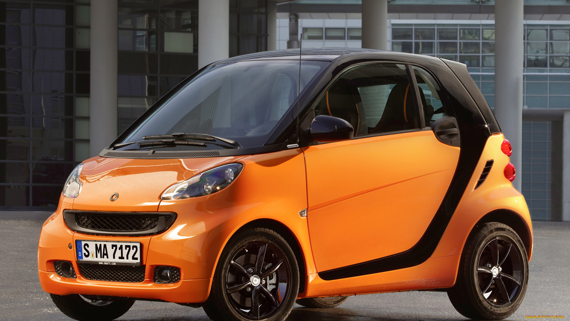 автомобили, smart, здание, смарт, оранжевый