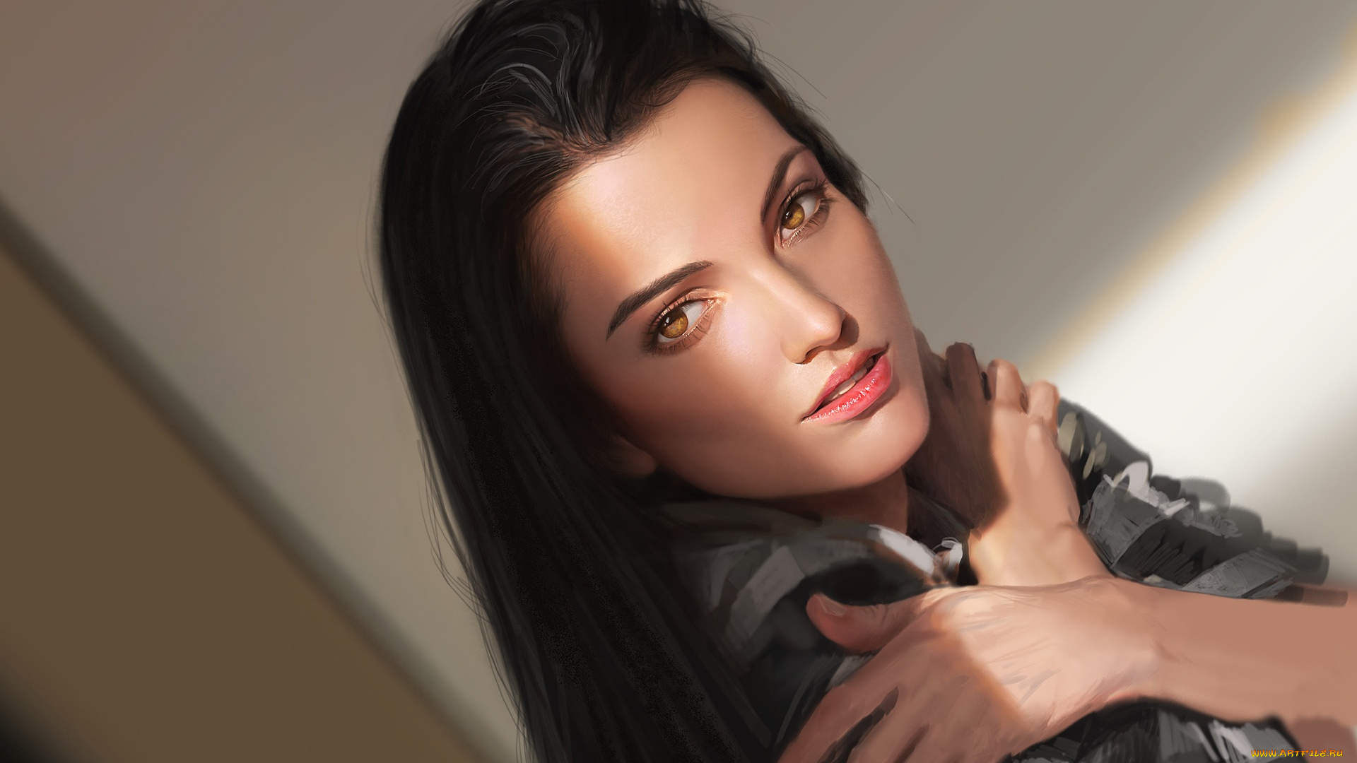 рисованное, люди, волосы, арт, руки, девушка, взгляд