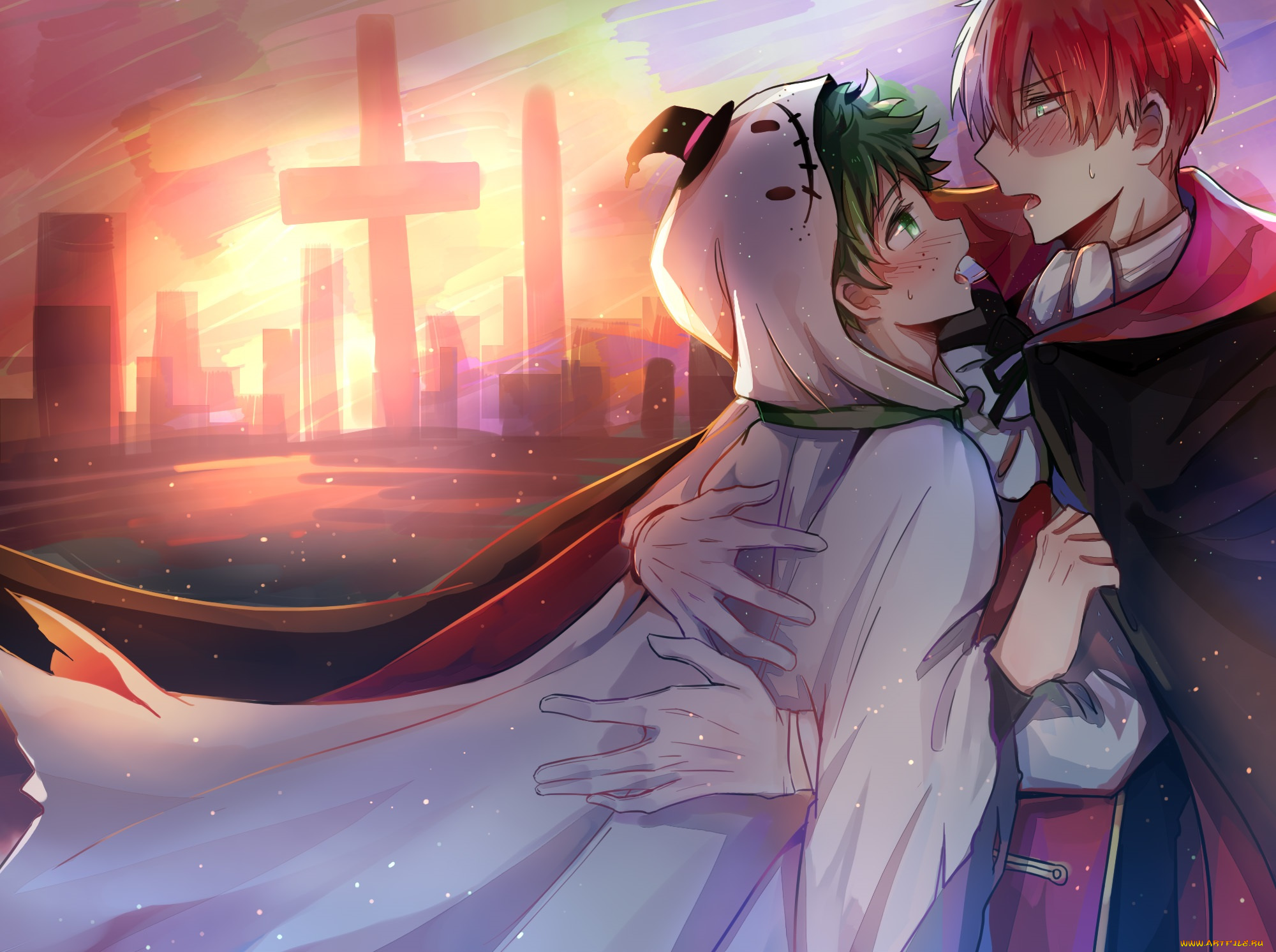 аниме, boku, no, hero, academia, todoroki, shouto, midoriya, izuku, my, hero, academia, boku, no, tododeku, fanart, pixiv, from