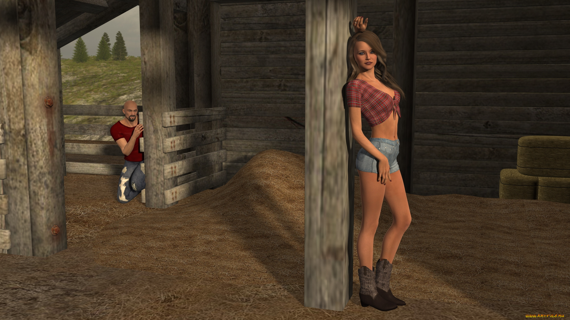 3д, графика, люди, , people, девушка, взгляд, фон