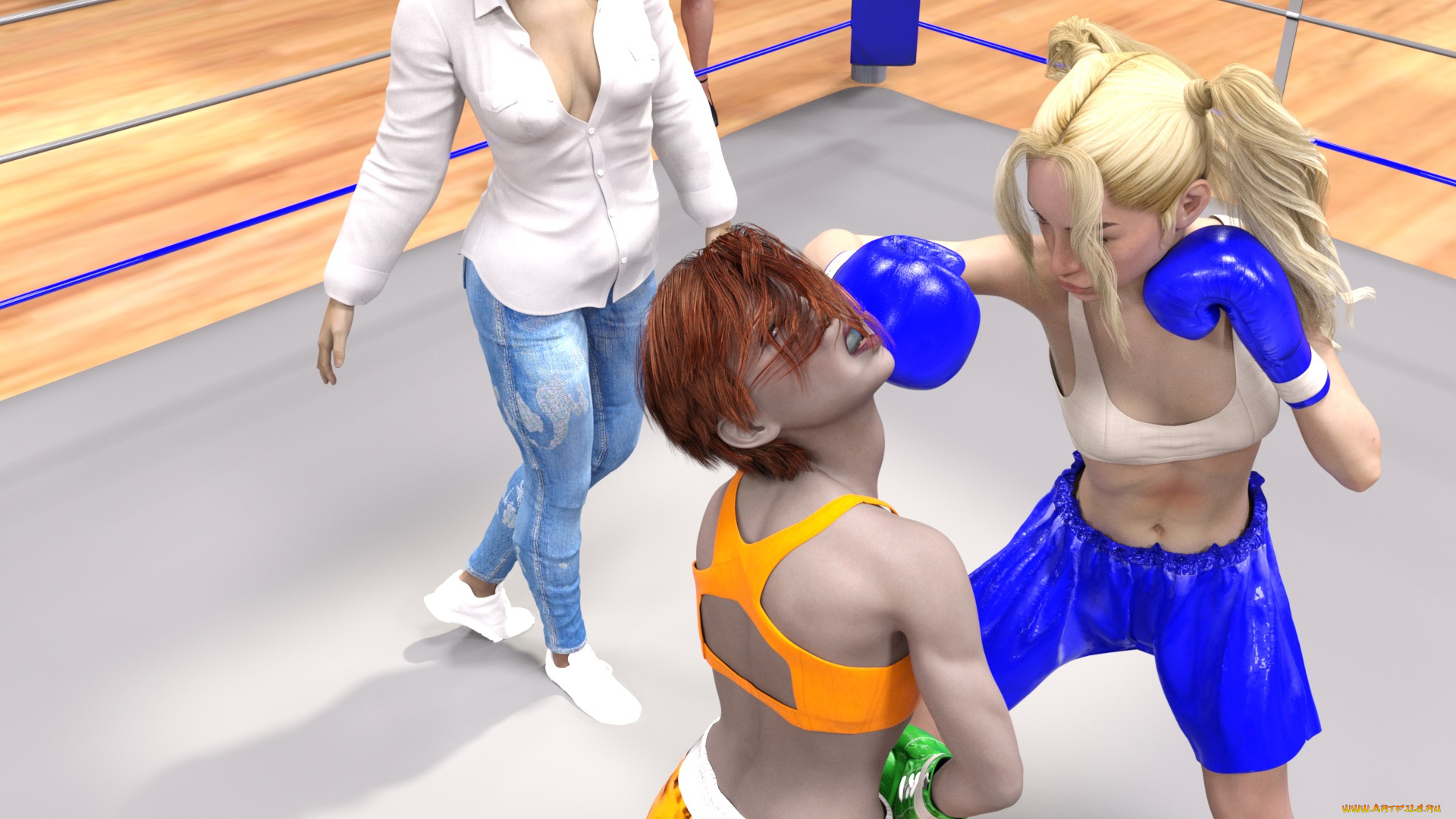 3д, графика, спорт, , sport, бокс, ринг, фон, взгляд, девушки