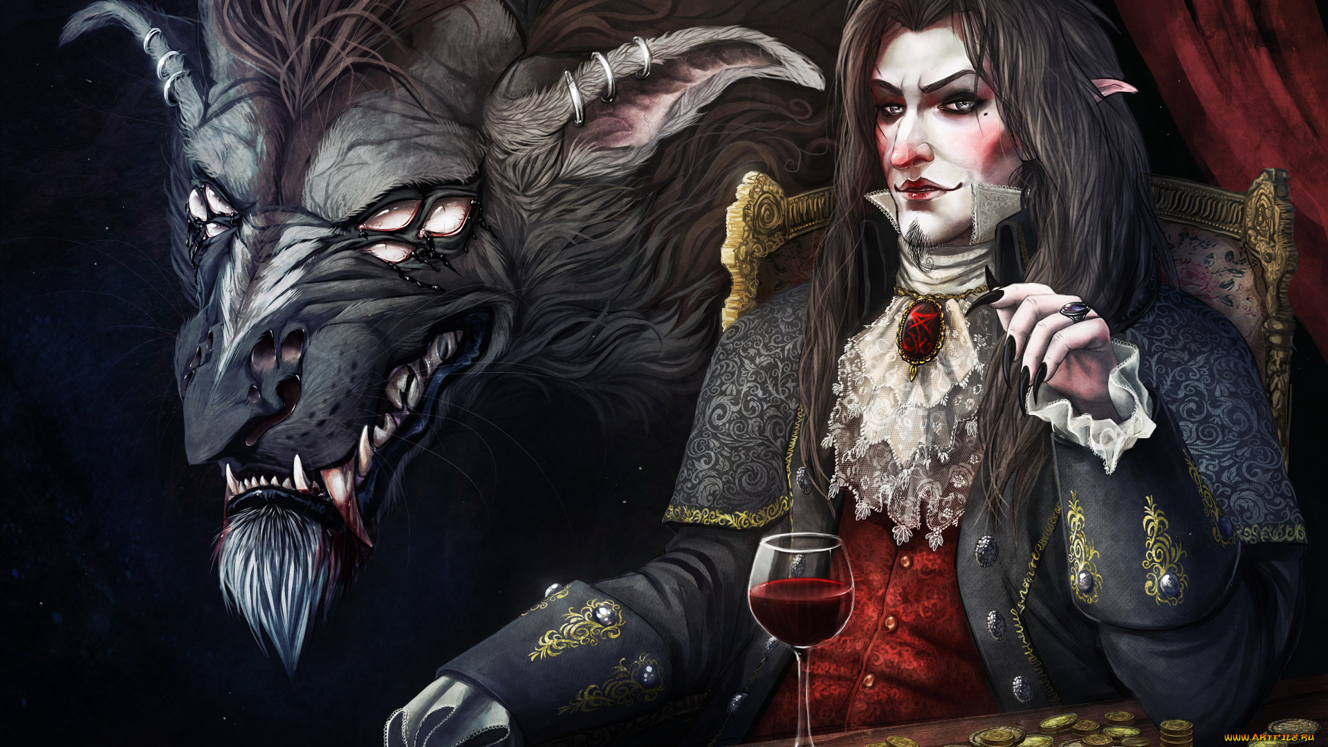 фэнтези, вампиры, существо, взгляд, фон, мужчина