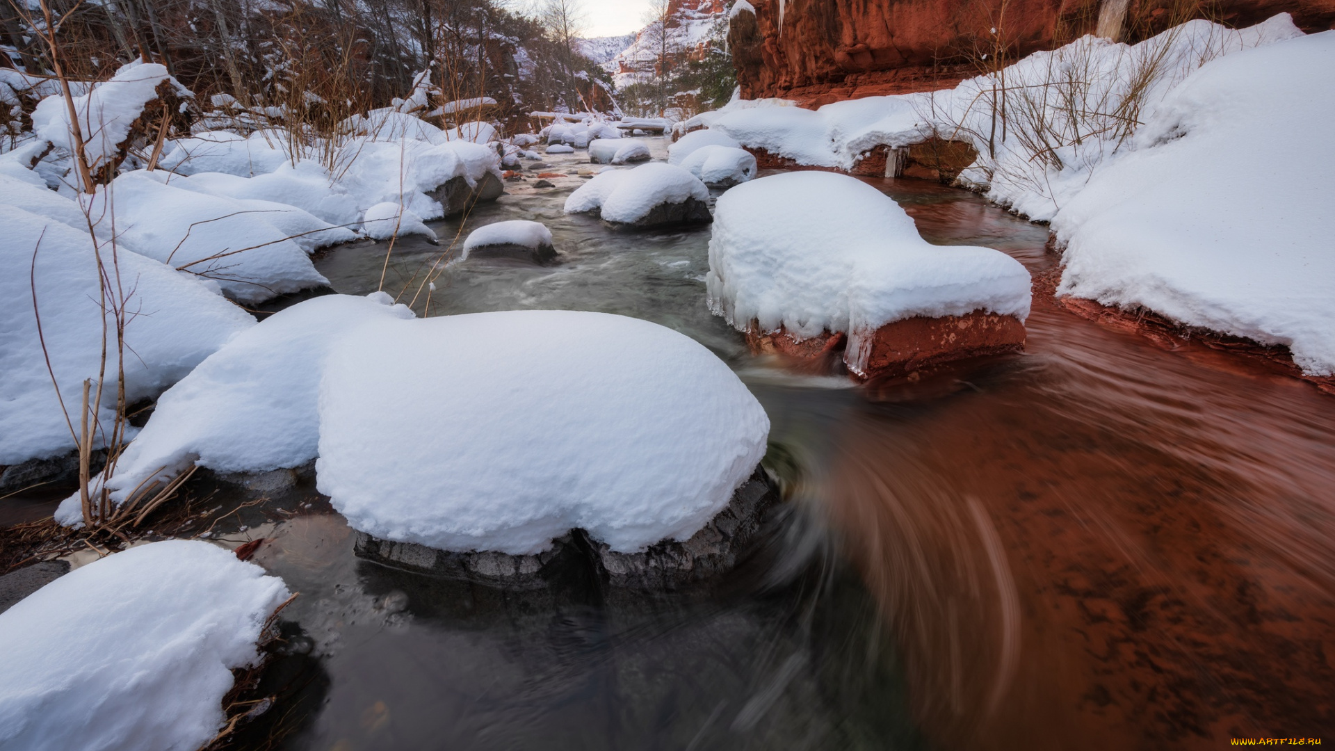 природа, зима, вода, снег, пейзаж, лед
