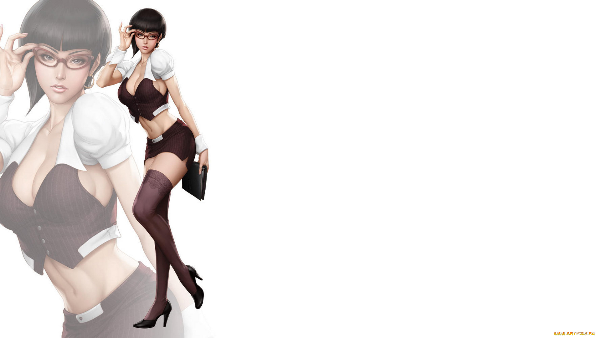 рисованное, люди, фон, девушка, юбка, очки, взгляд, чулки
