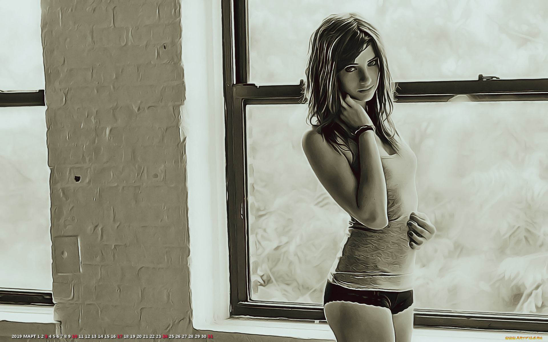 календари, компьютерный, дизайн, девушка, окно