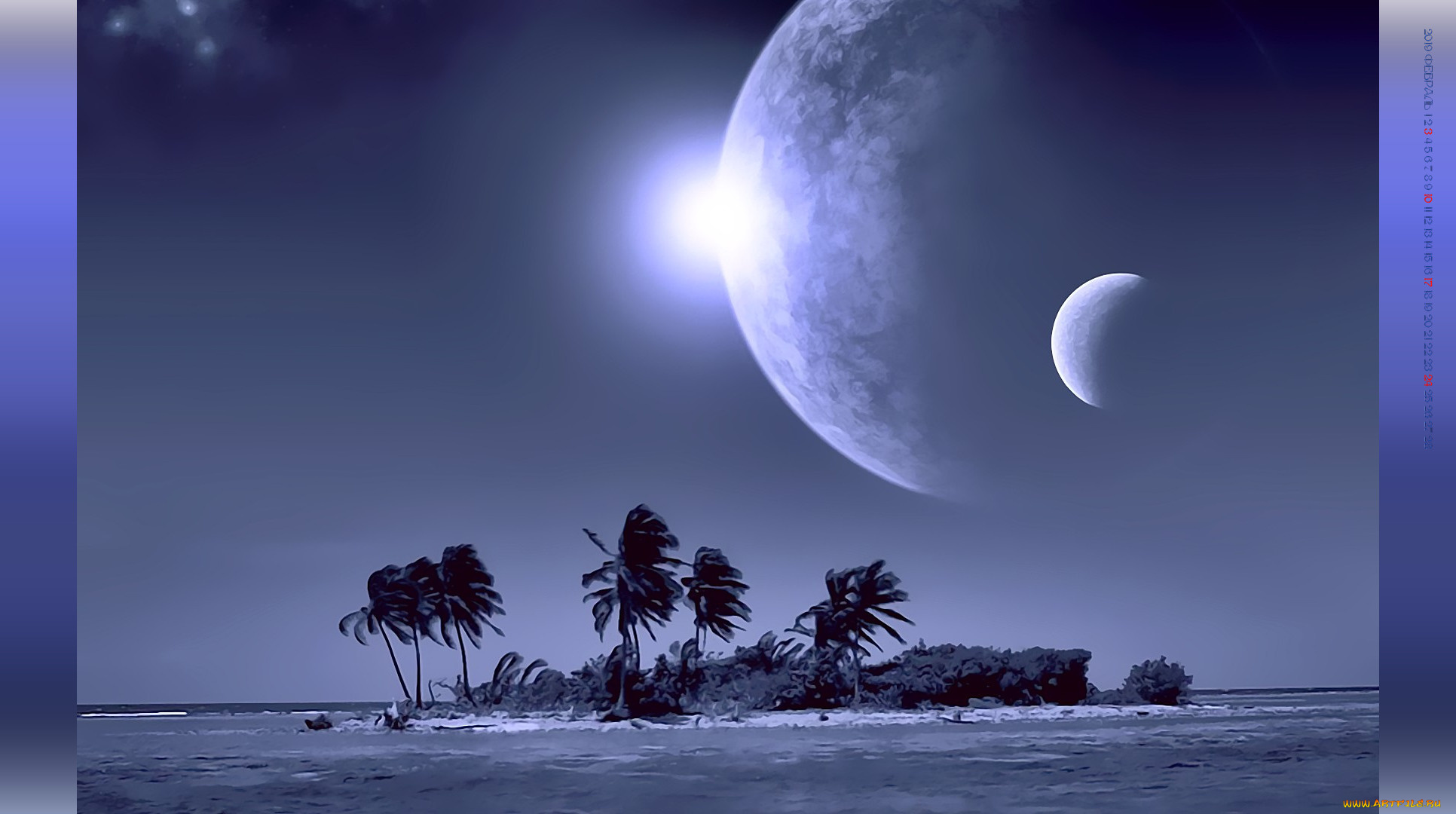 календари, компьютерный, дизайн, планета, водоем, пальма