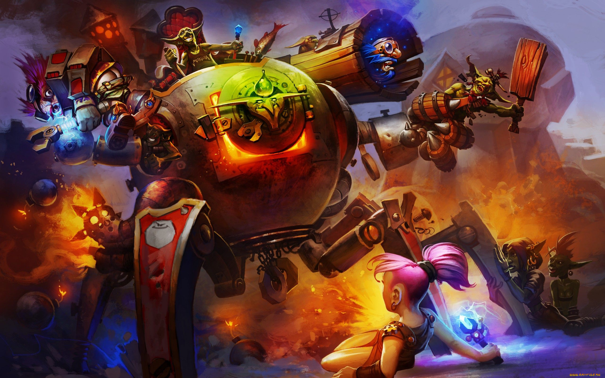 видео, игры, hearthstone, , heroes, of, warcraft, девушка, робот, гоблины