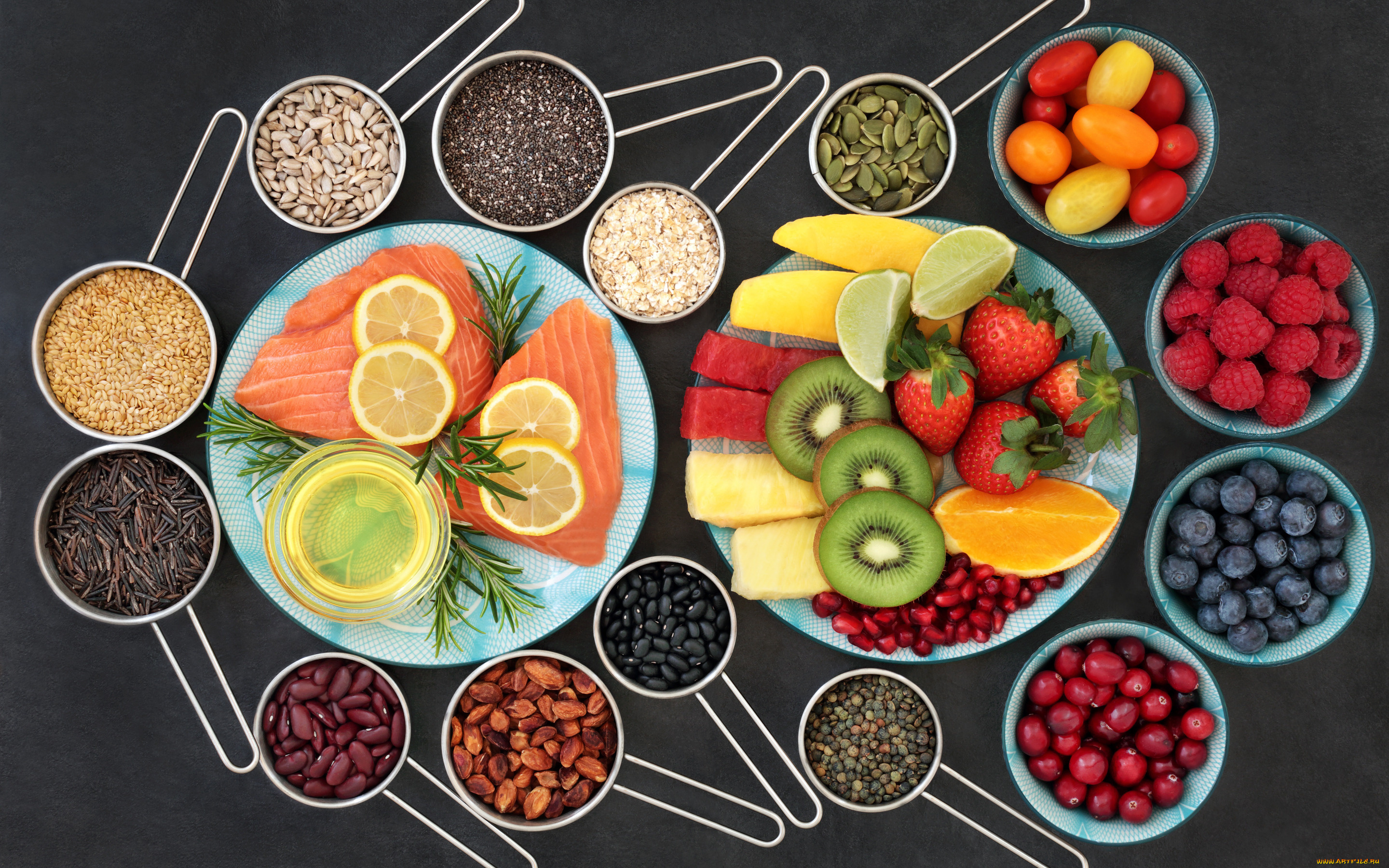 еда, фрукты, , ягоды, малина, помидоры, рыба, лимон, ягоды