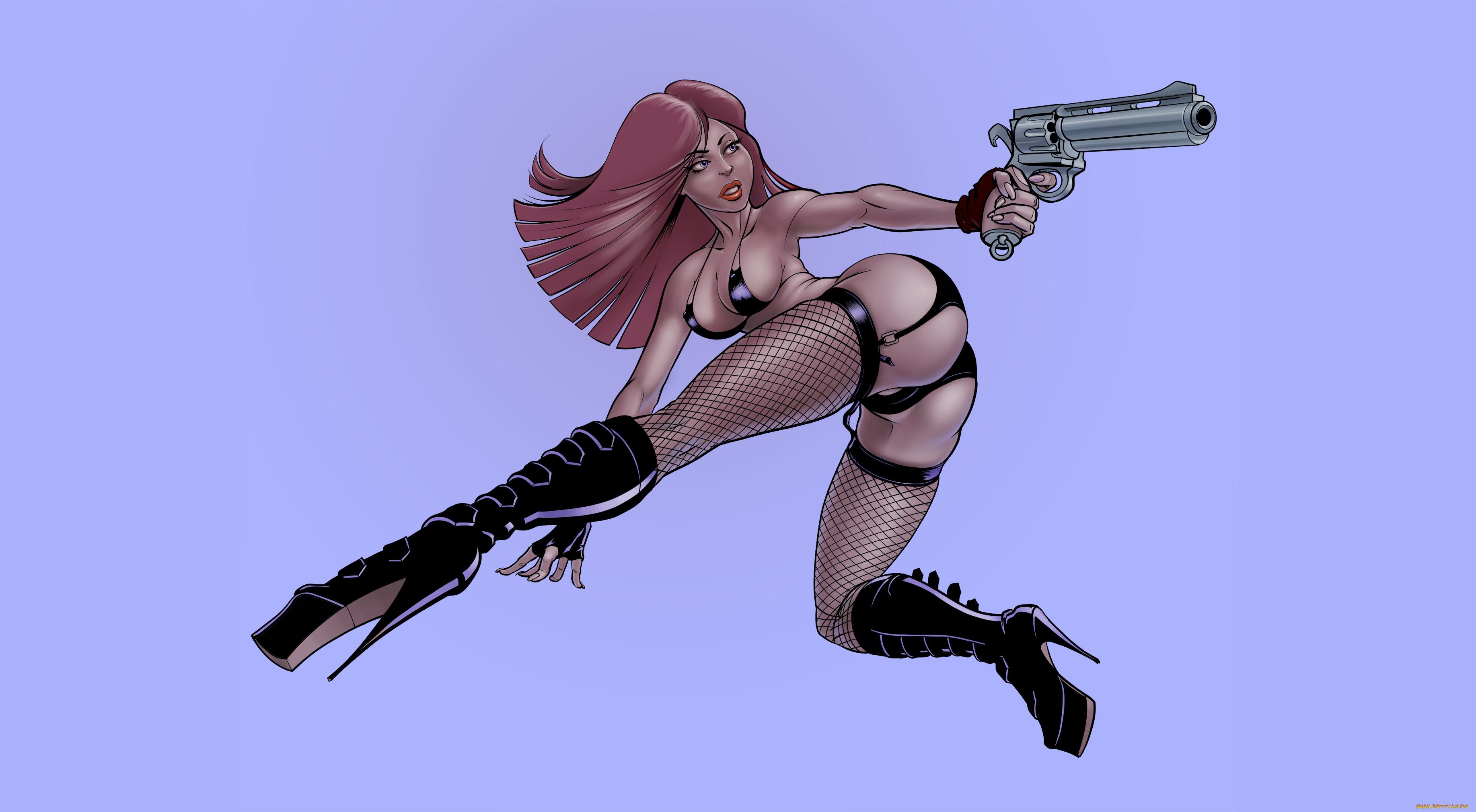 рисованное, комиксы, револьвер, чулки, фон, девушка