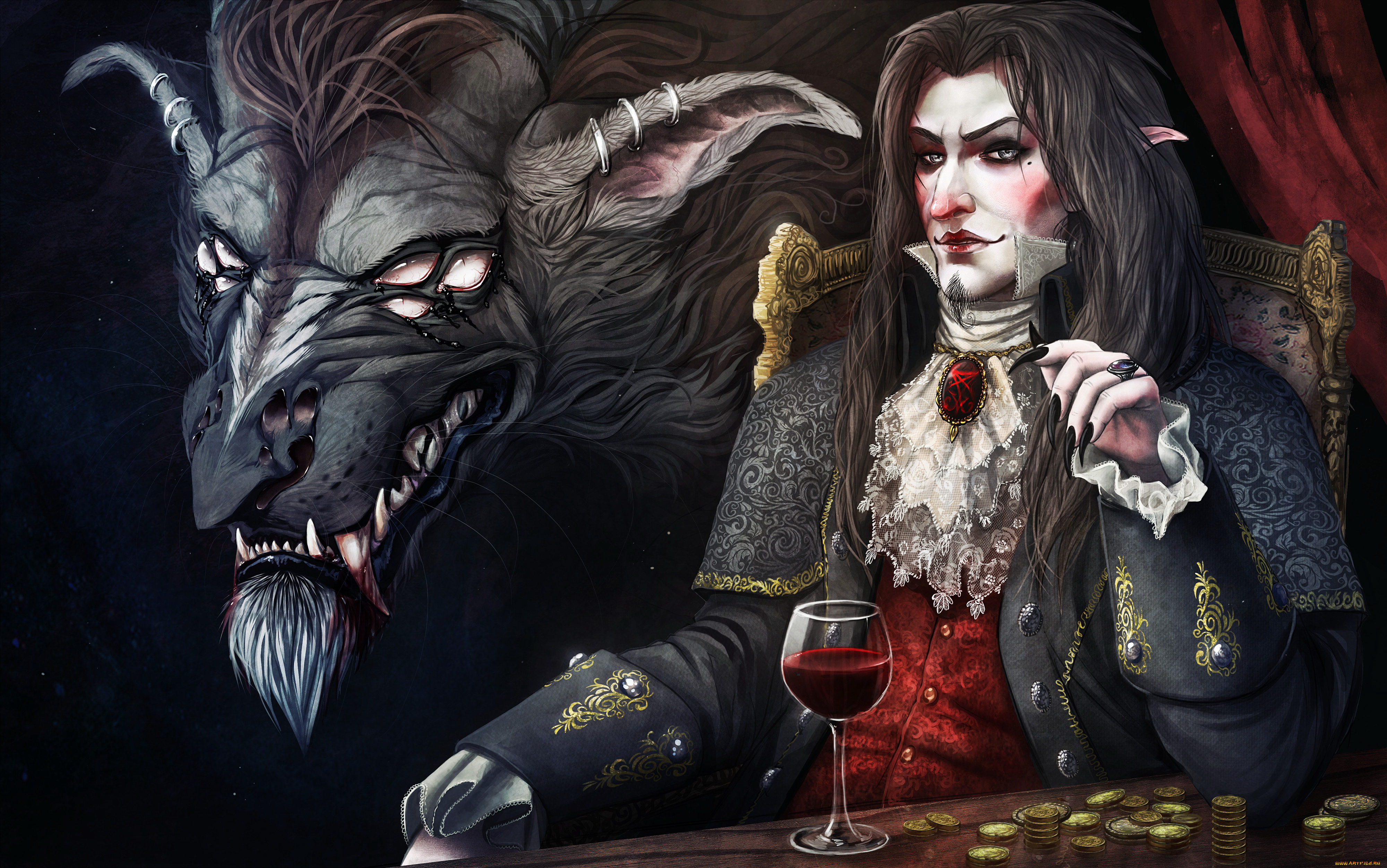 фэнтези, вампиры, существо, взгляд, фон, мужчина