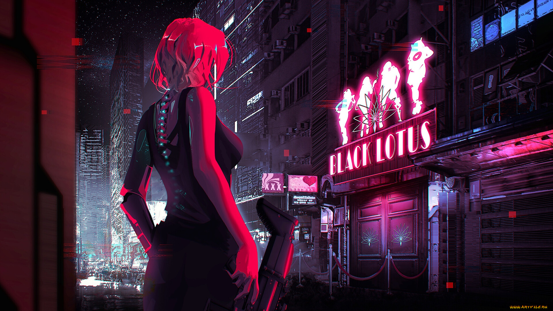 видео, игры, cyberpunk, 2077, девушка, оружие, город, огни