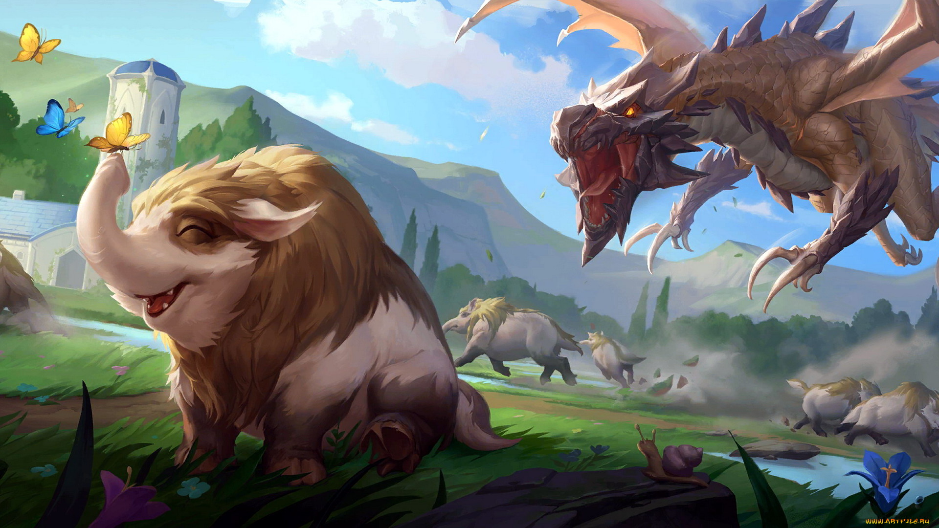 видео, игры, league, of, legends, , legends, of, runeterra, животные, бабочки, дракон