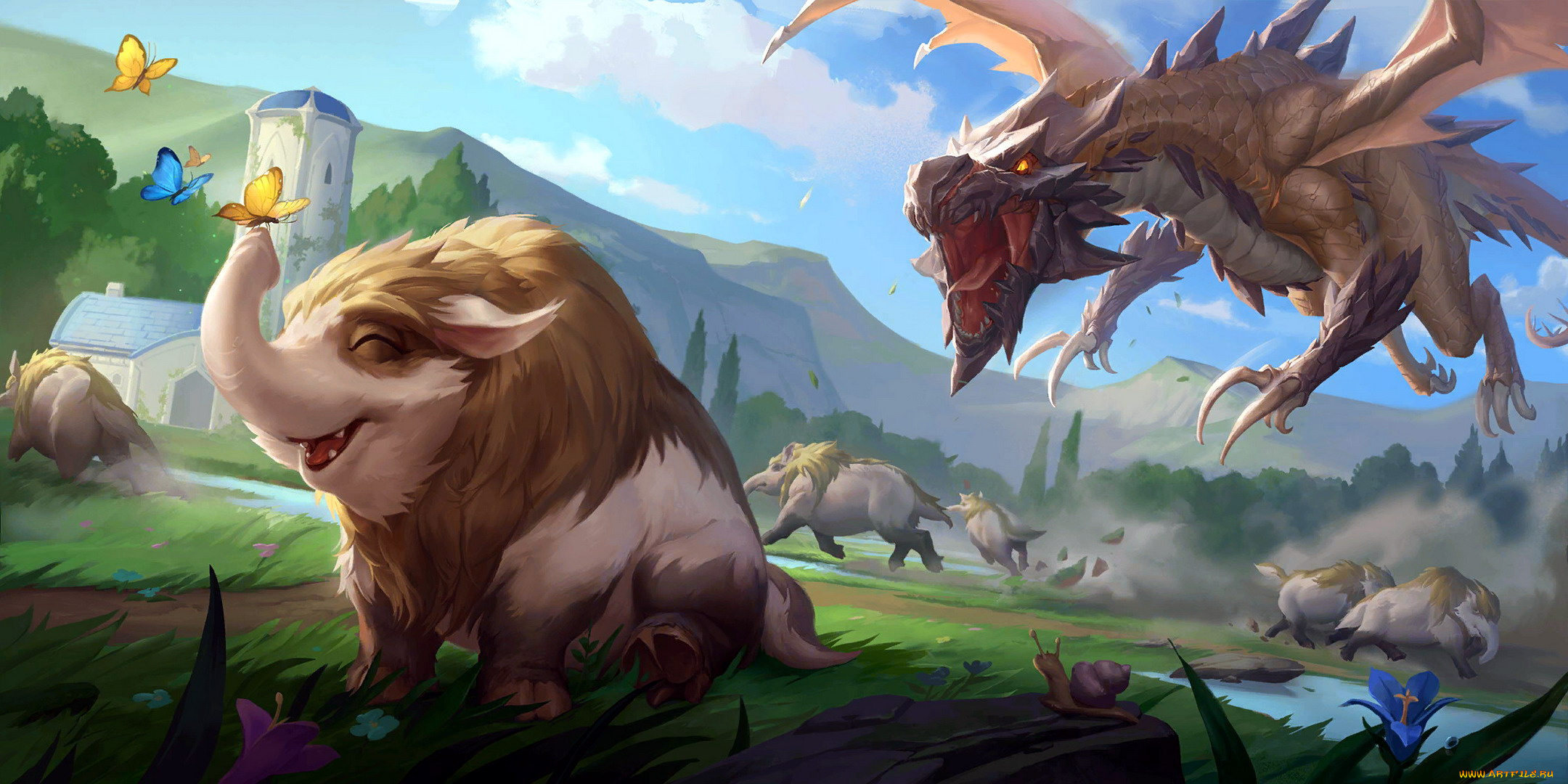 видео, игры, league, of, legends, , legends, of, runeterra, животные, бабочки, дракон