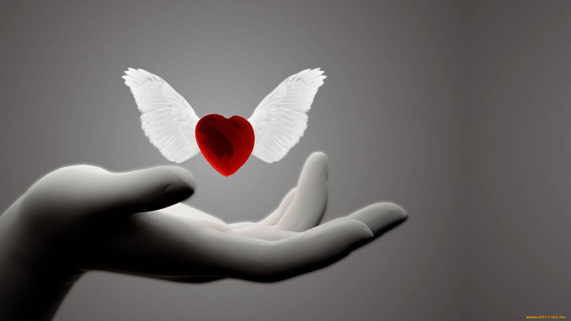 3д, графика, романтика, , romantics, рука, сердечко, крылышки