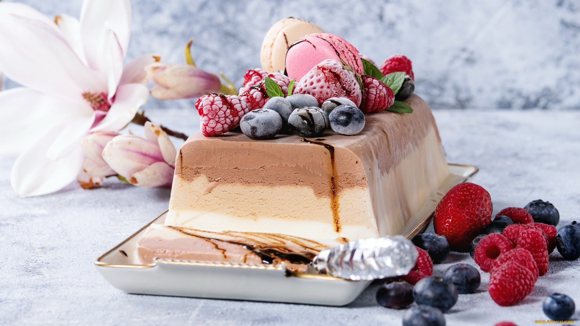 еда, мороженое, , десерты, торт, ягоды, макаруны, магнолия