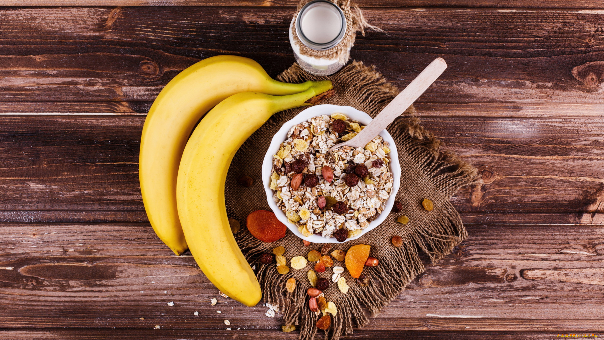 еда, мюсли, , хлопья, йогурт, хлопья, бананы