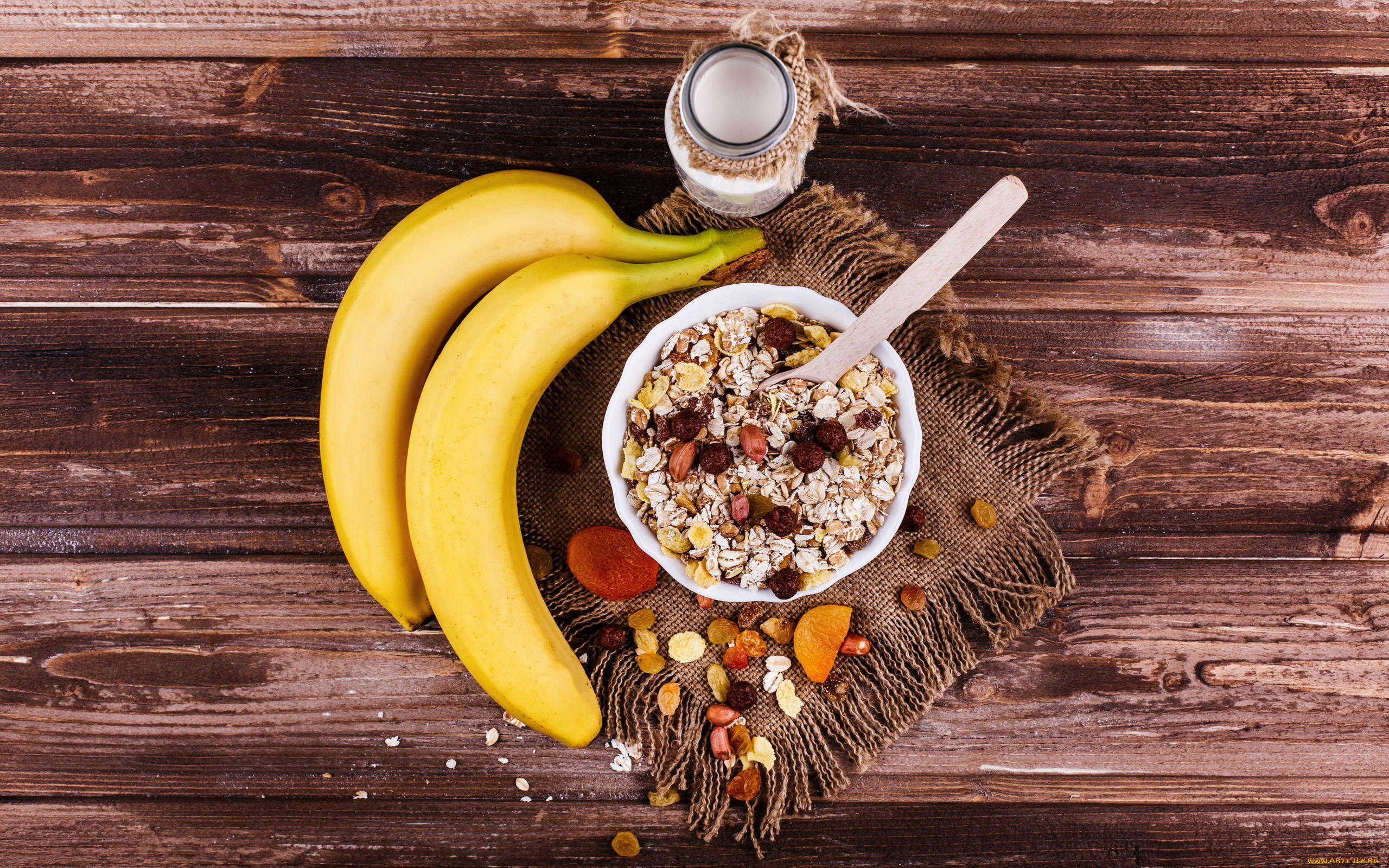 еда, мюсли, , хлопья, йогурт, хлопья, бананы