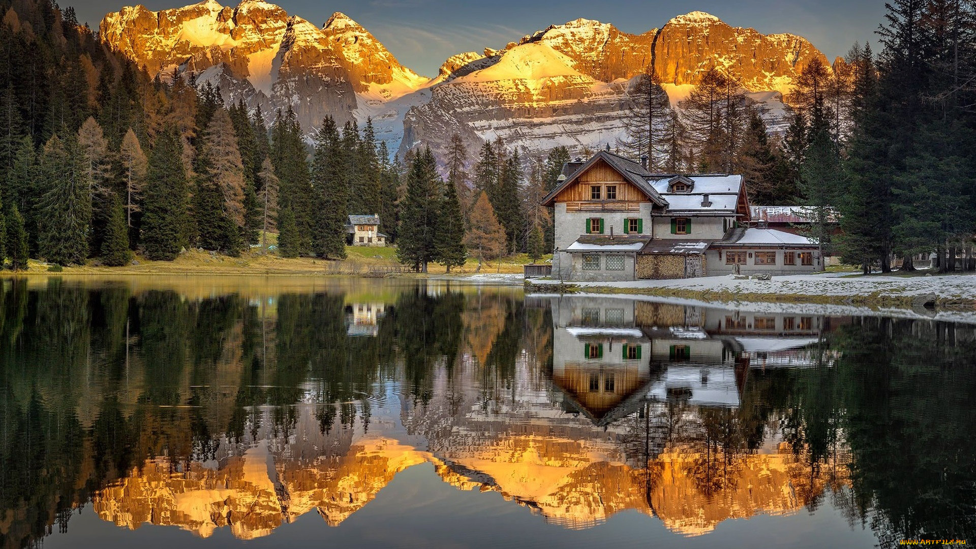 города, -, здания, , дома, горы, озеро, жилой, дом, отражение