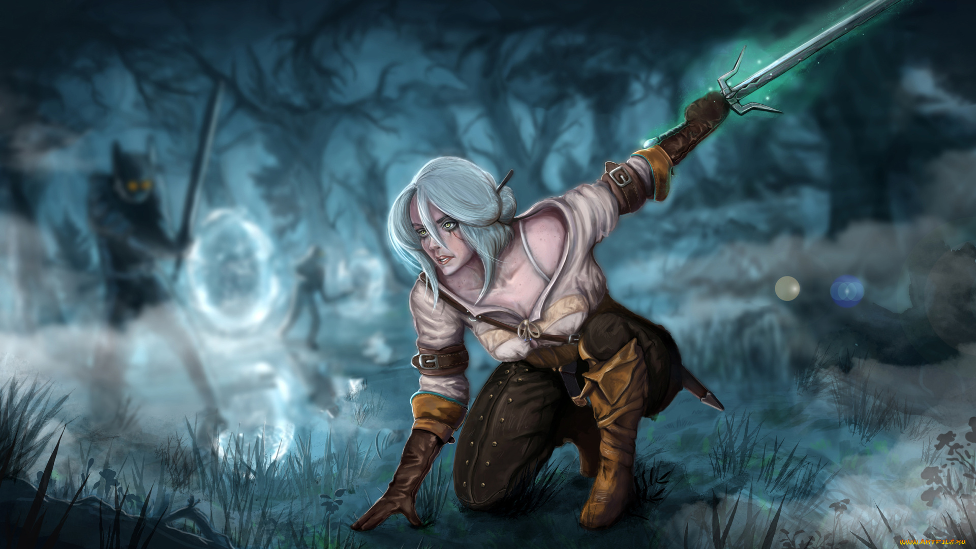 видео, игры, the, witcher, 3, , wild, hunt, девушка, фон, стойка, меч