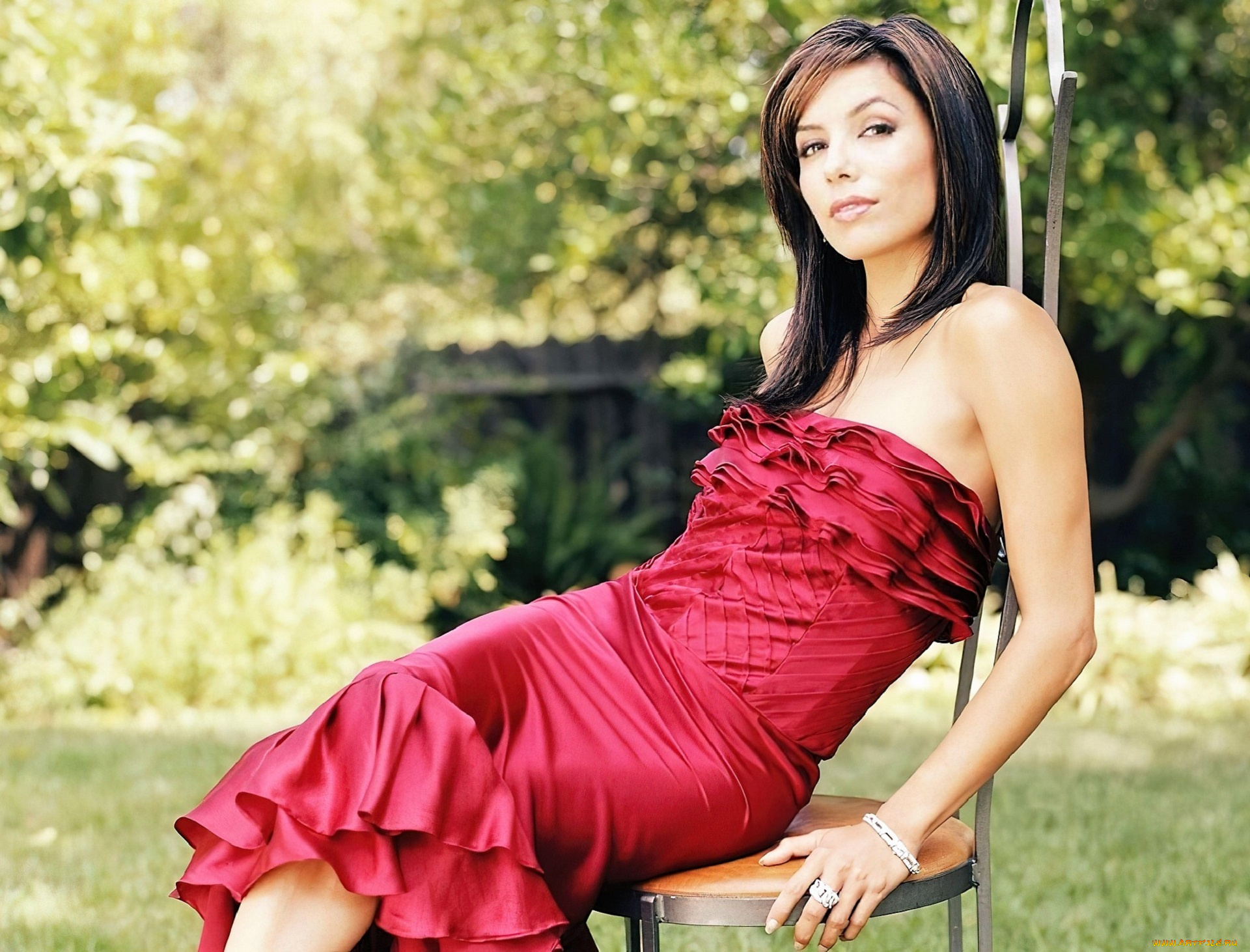 девушки, eva, longoria, шатенка, платье, стул