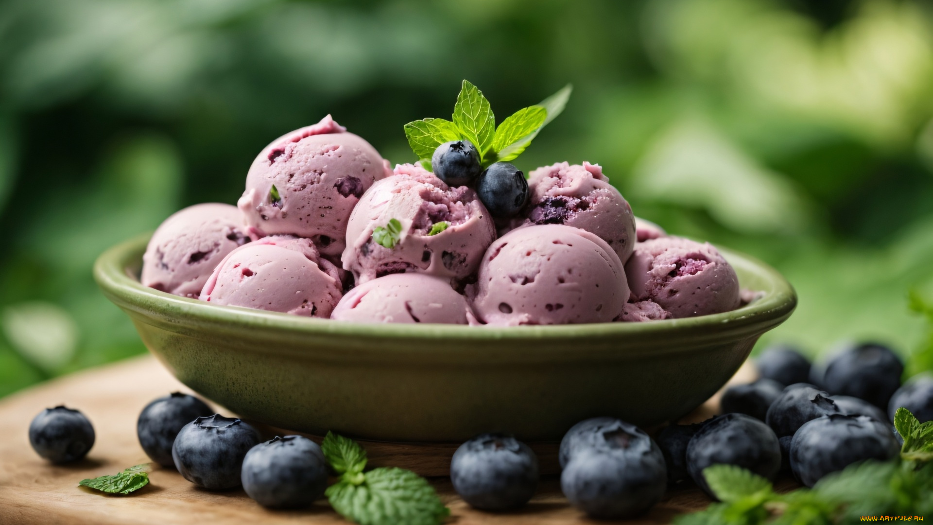 3д, 3д, графика, еда-, food, ягоды, мороженое, мята, черника