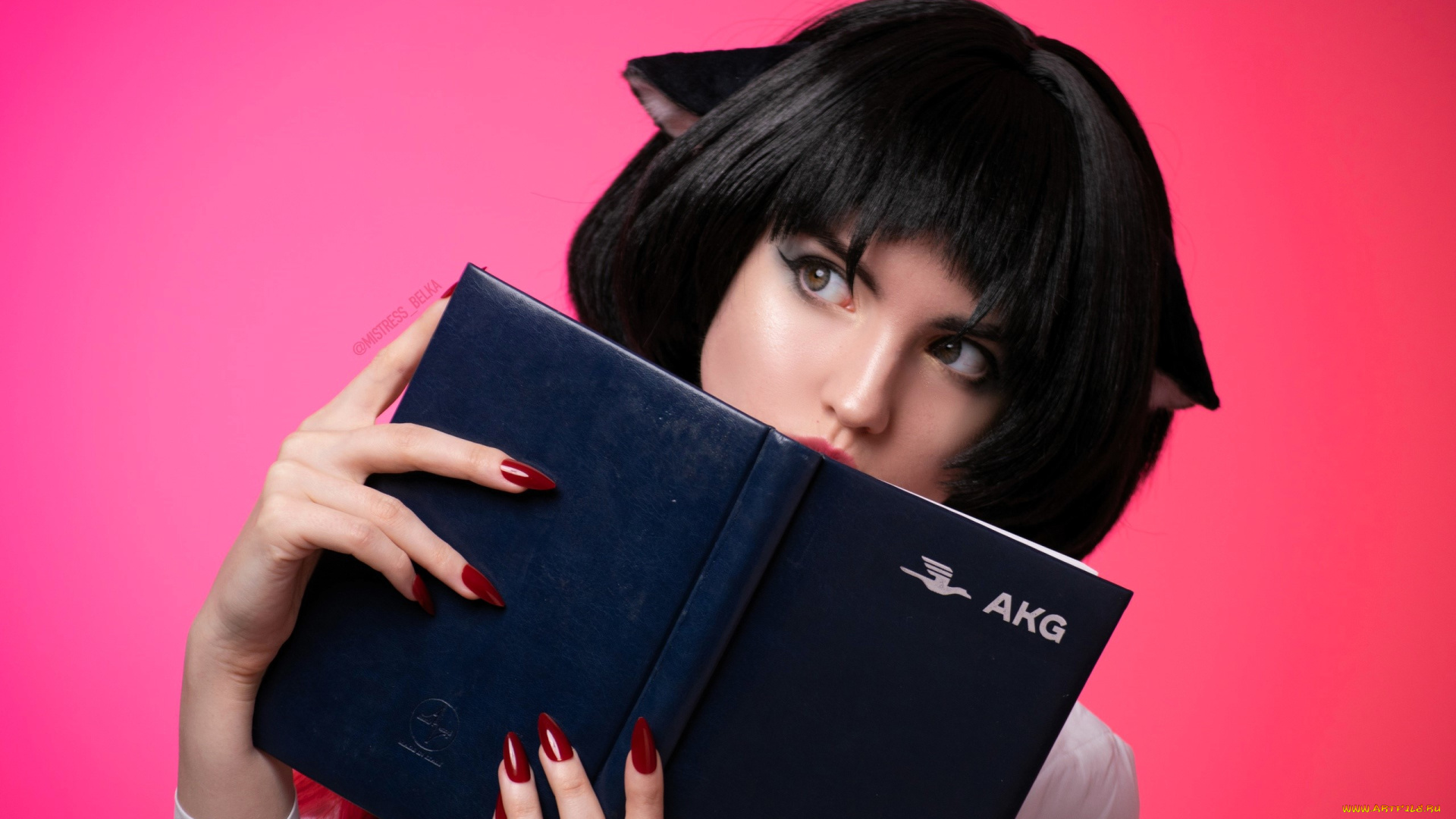 девушки, -, креатив, , косплей, косплей, образ, брюнетка, ушки, блокнот