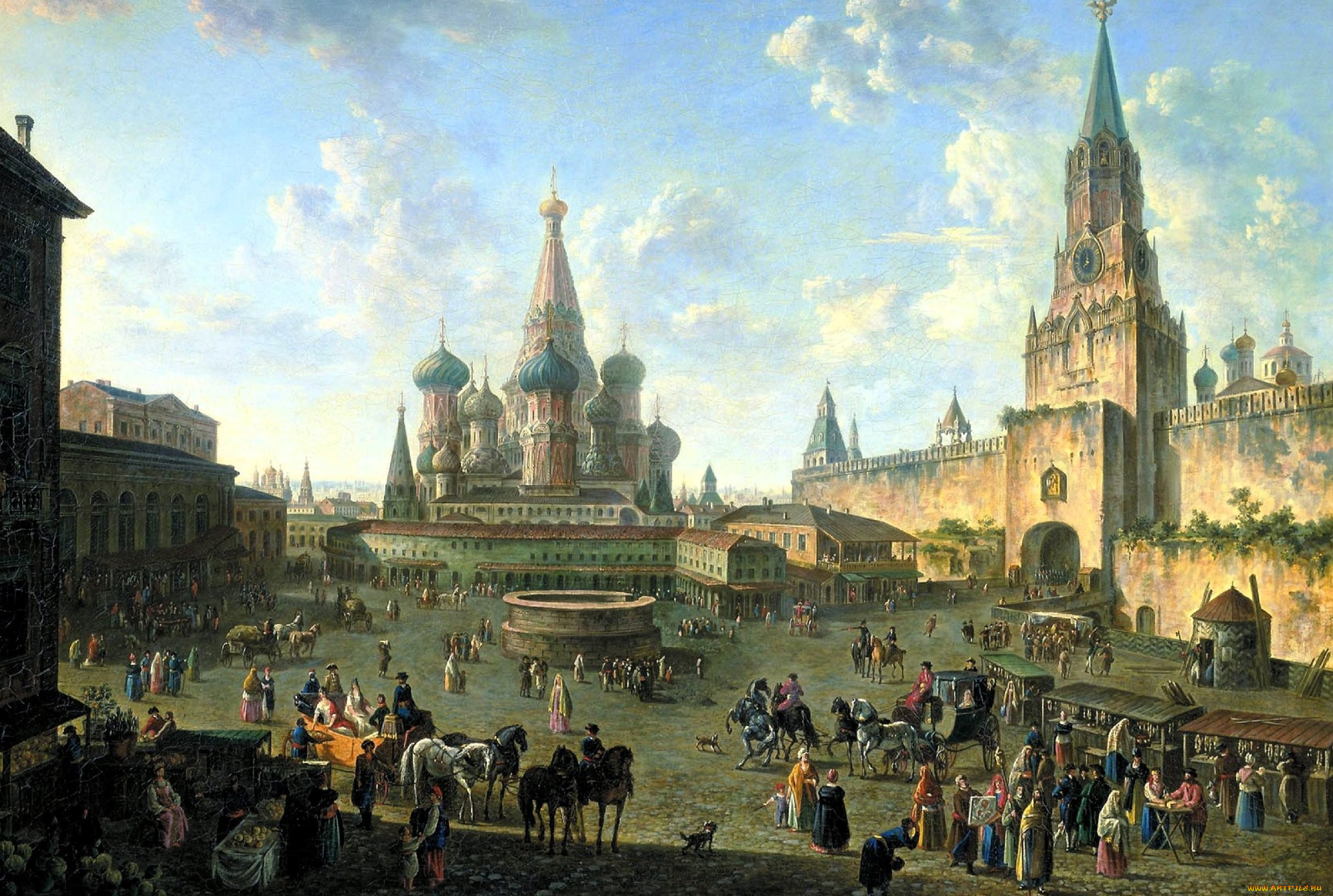 фёдор, алексеев, рисованное, город, москва, площадь, люди, храм