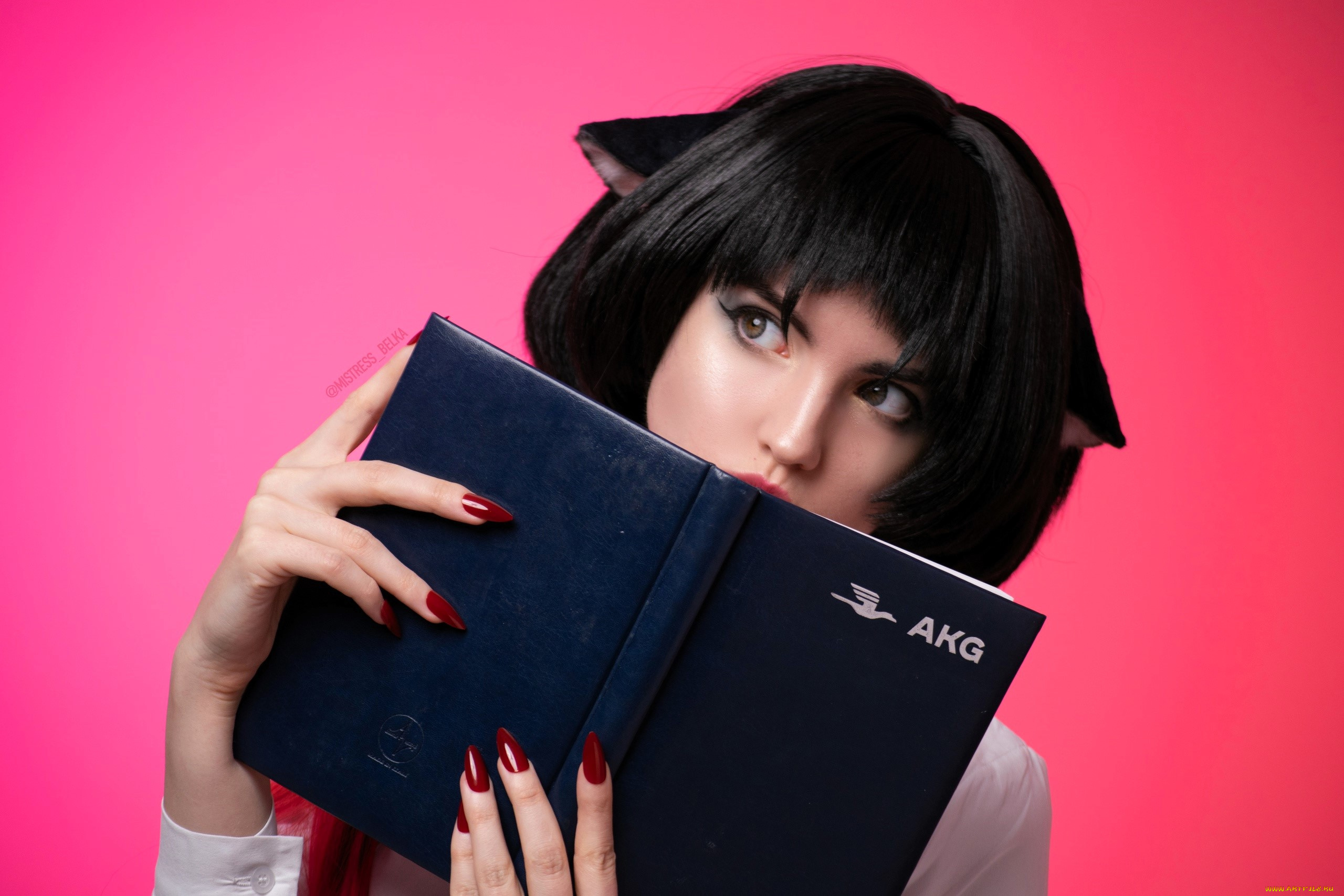 девушки, -, креатив, , косплей, косплей, образ, брюнетка, ушки, блокнот