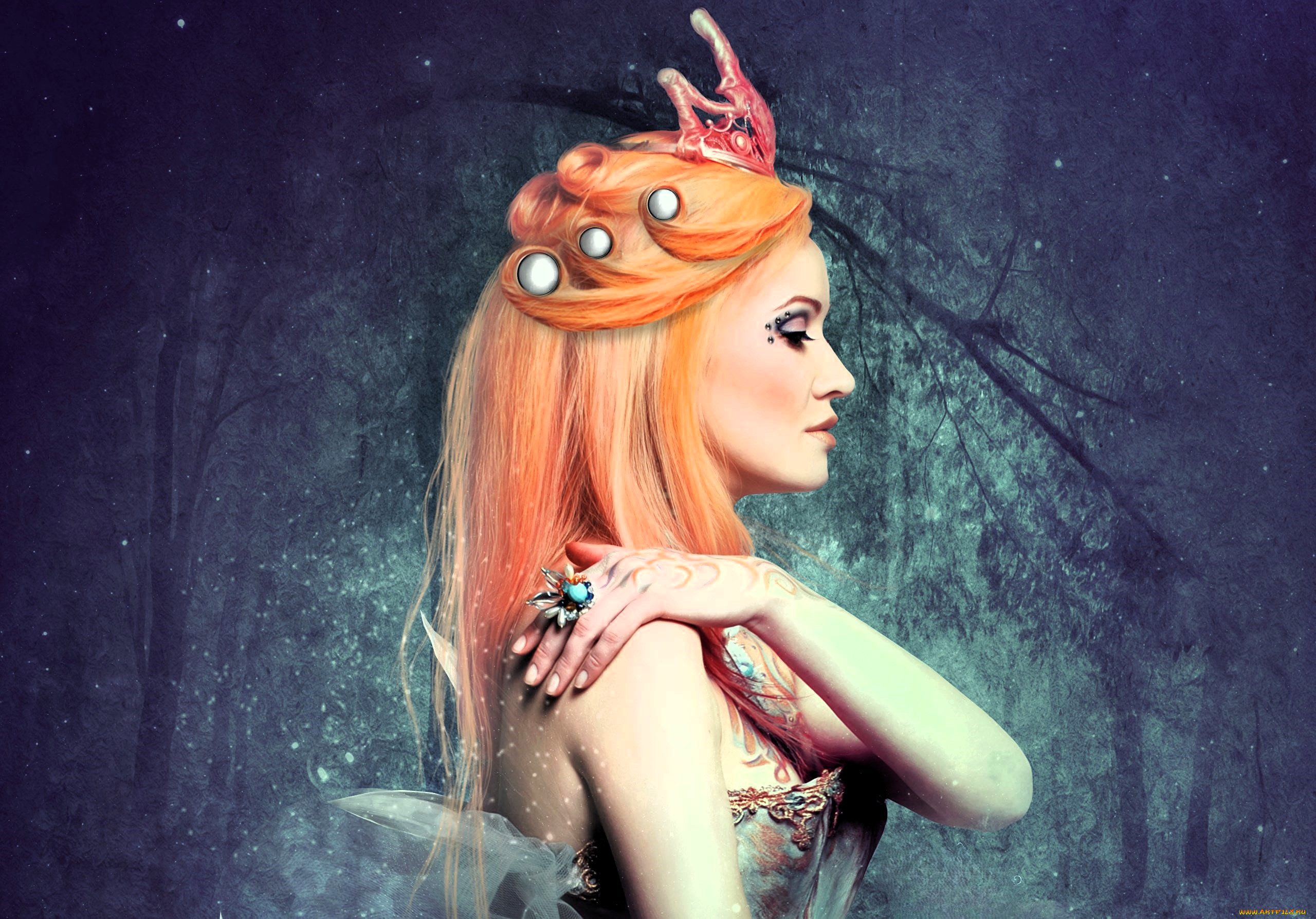 фэнтези, фотоарт, девушка, образ, наряд, корона, лес