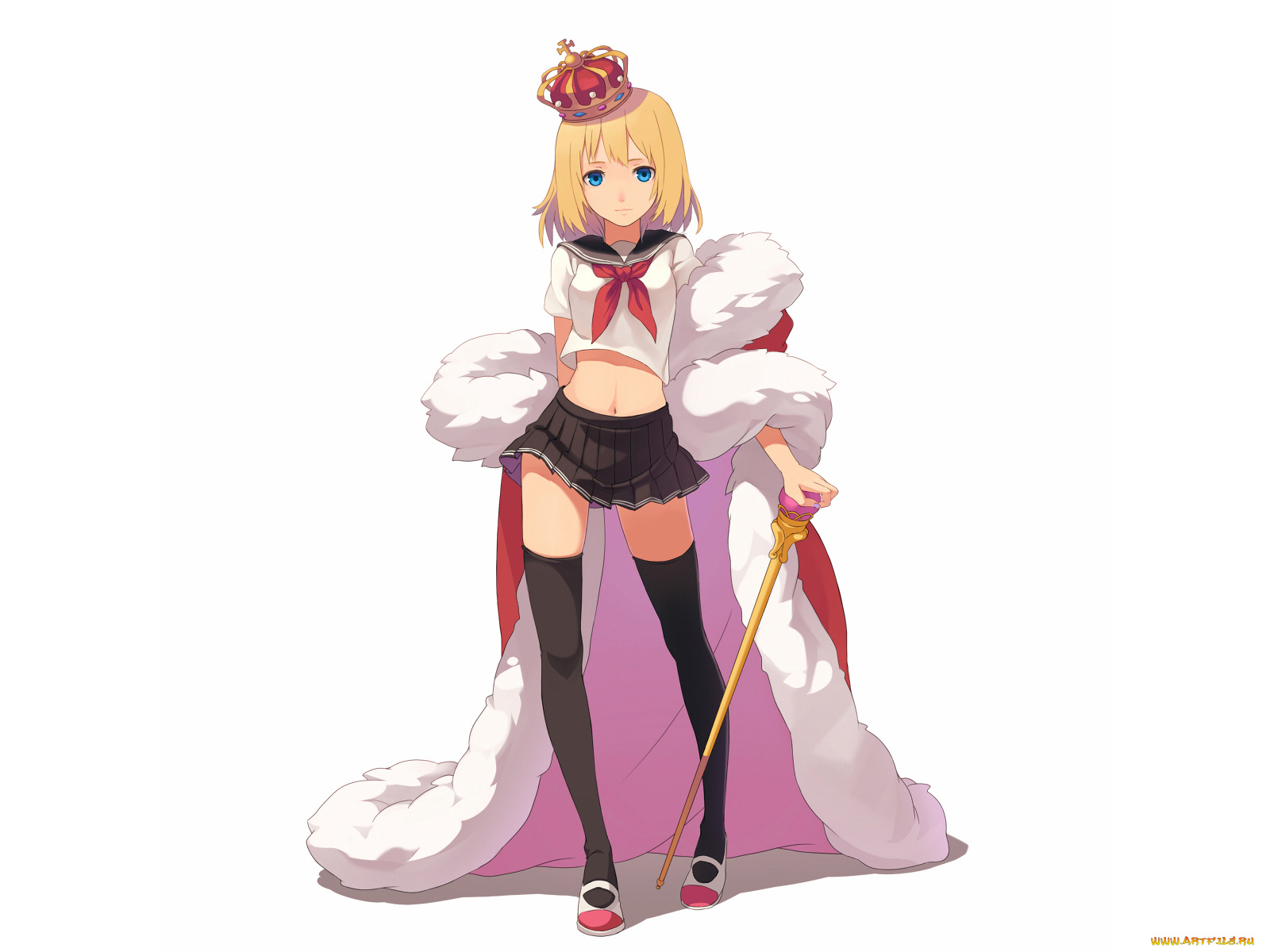 аниме, *unknown, другое, мантия, жезл, корона, школьная, форма, девушка