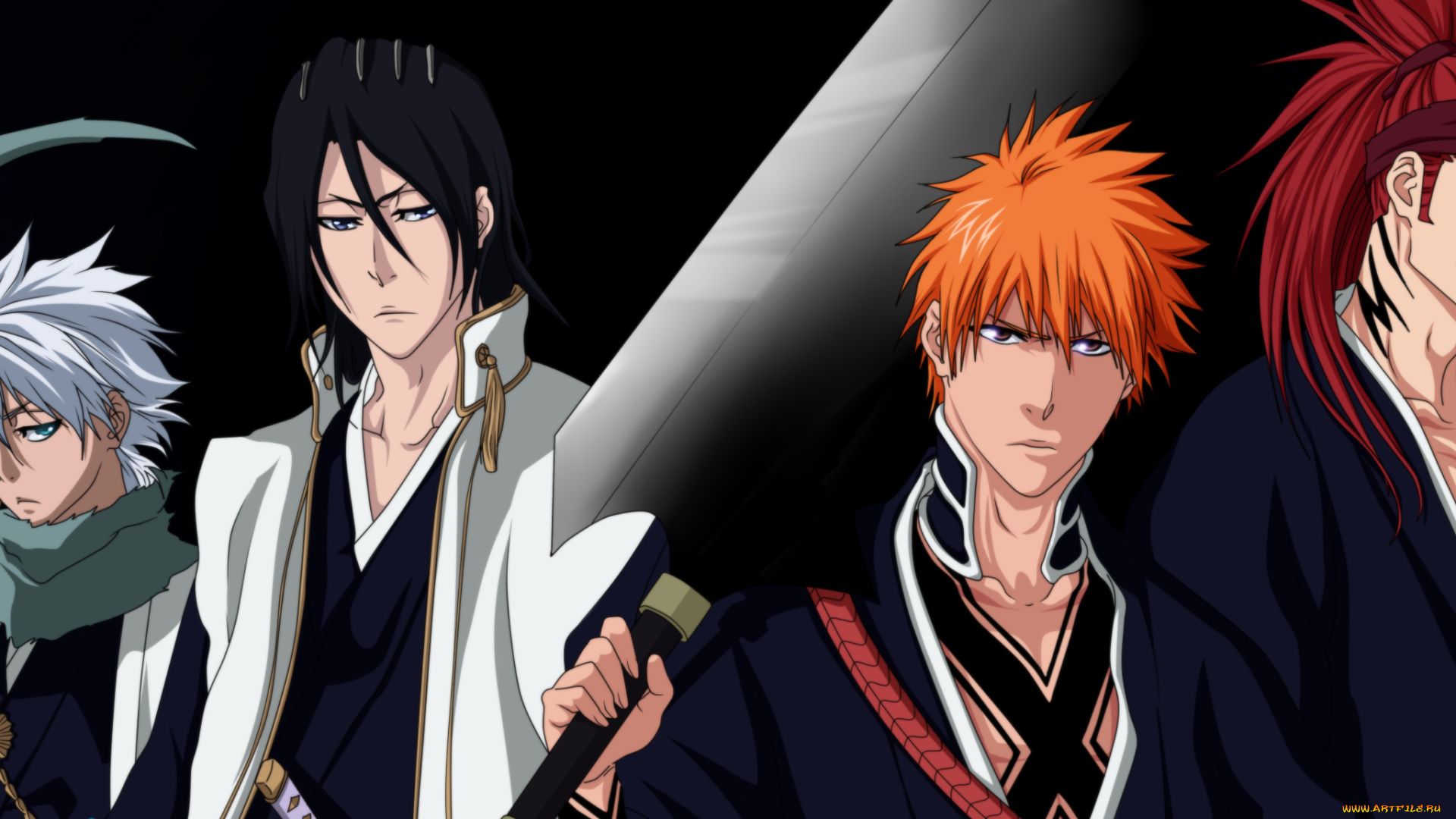 аниме, bleach, abarai, renji, kuchiki, byakuya, kurosaki, ichigo, hitsugaya, toushirou