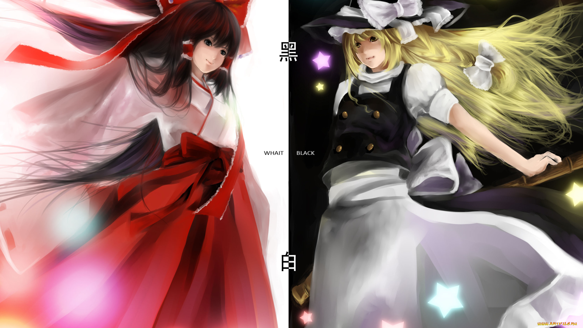 аниме, touhou, kirisame, marisa, hakurei, reimu