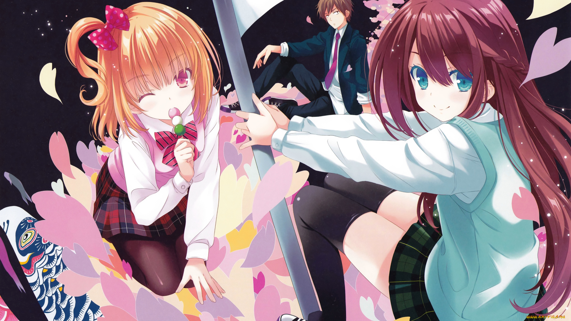 аниме, *unknown, другое, флаг, парень, девушка