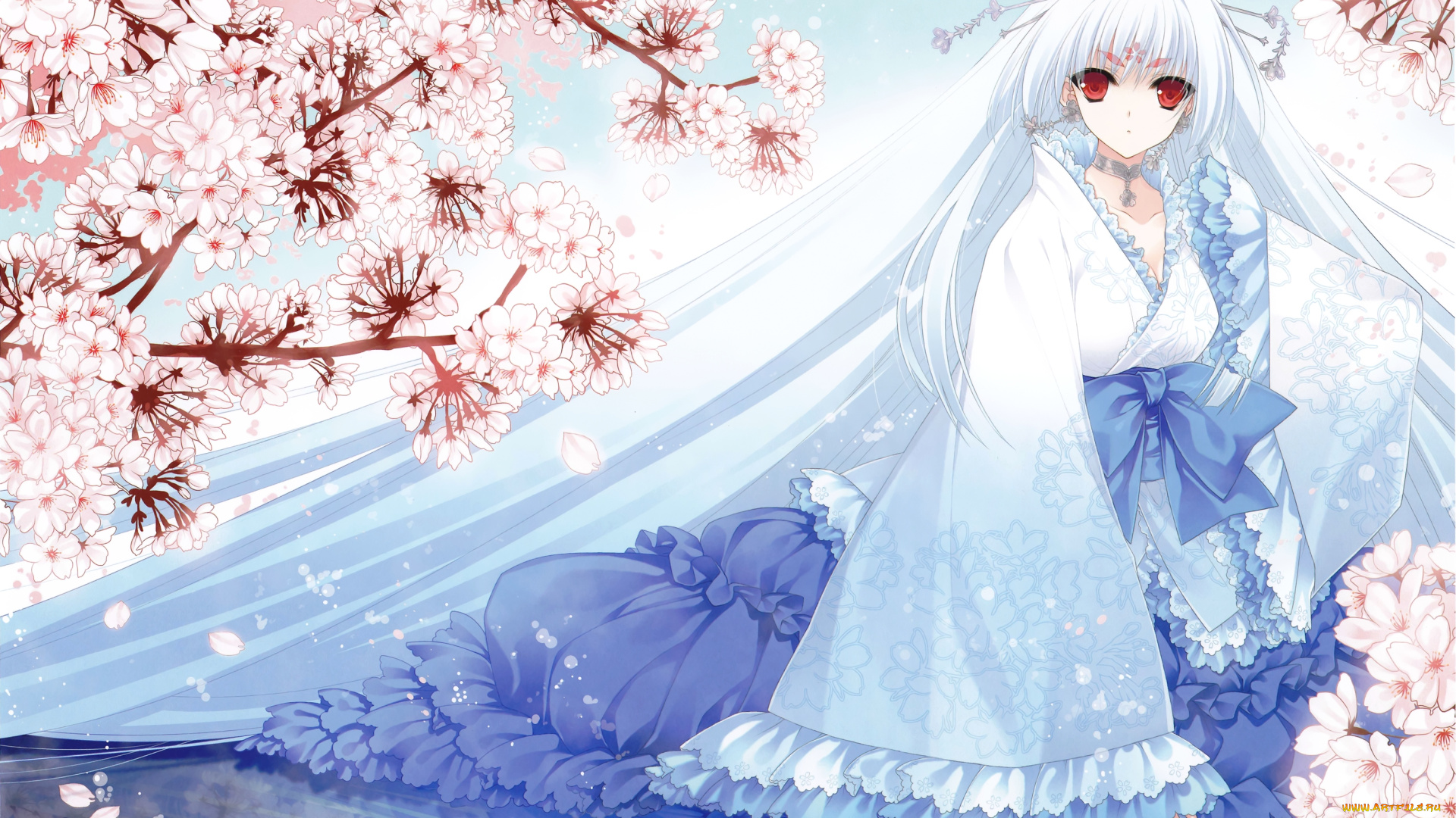 аниме, *unknown, другое, национальная, одежда, сакура, девушка