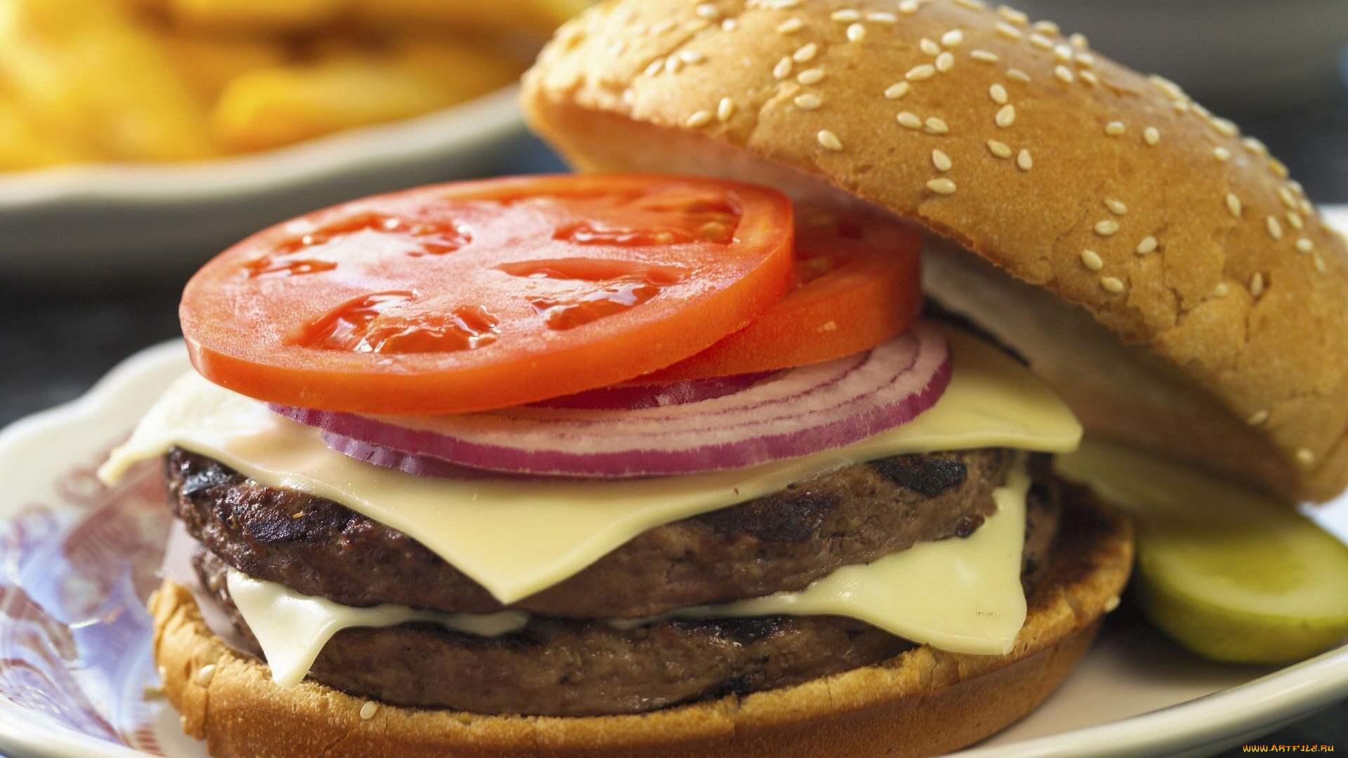 еда, бутерброды, гамбургеры, канапе, булочка, помидоры, лук, котлета, сыр, томаты