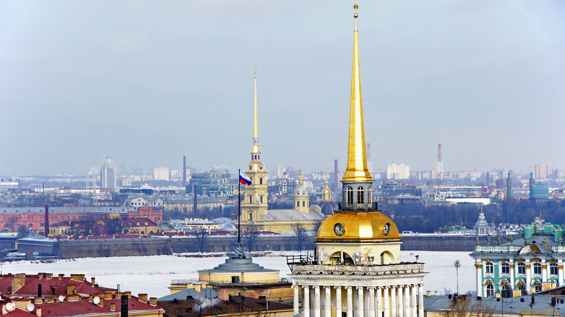 города, санкт, петербург, петергоф, россия, шпили, адмиралтейства, и, петропавловской, крепости