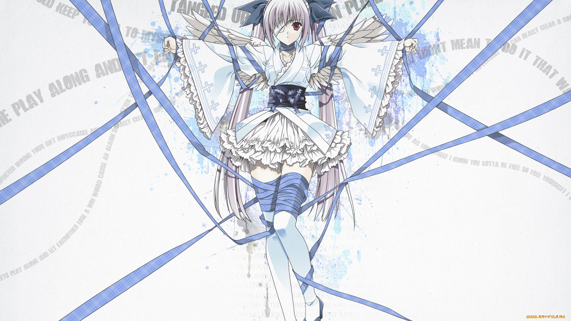 аниме, suzuhira, hiro, artbook, банты, платье, ленты, бинты, девушка, крылья