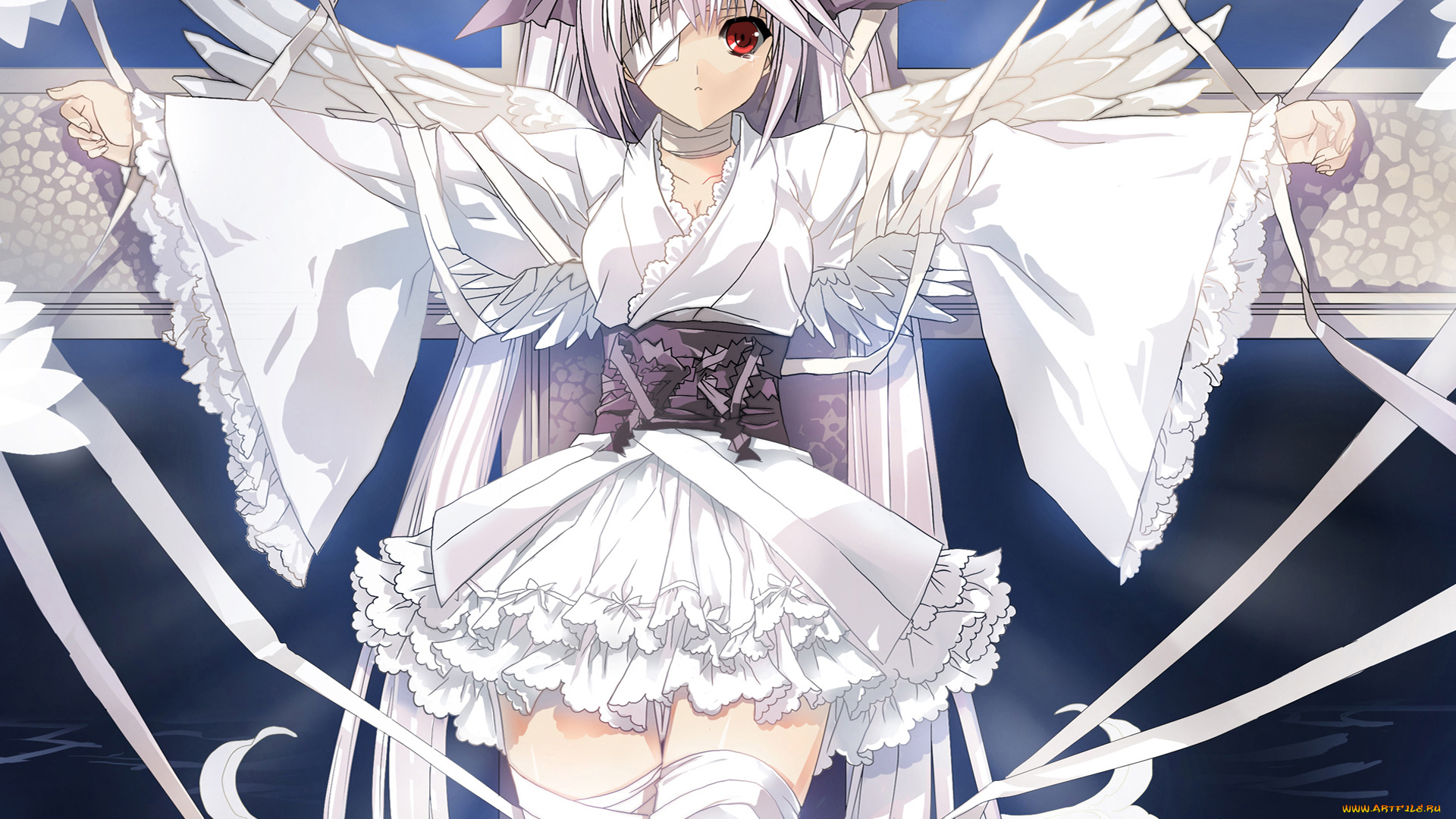 by, el, zheng, аниме, suzuhira, hiro, artbook, бинты, вода, слеза, цветы, платье, банты, девушка, крылья, свечи