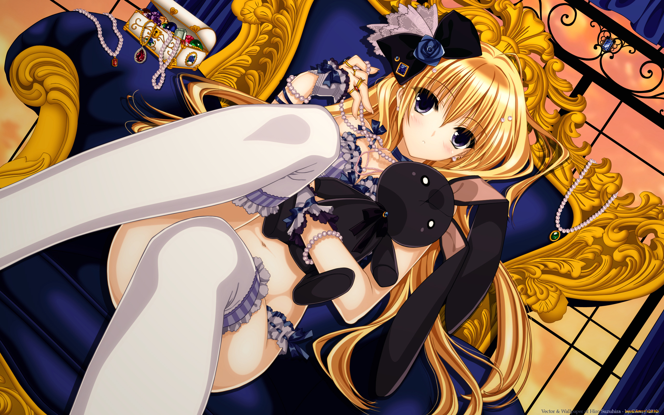 by, cilou, аниме, suzuhira, hiro, artbook, окно, бант, девушка, кролик, украшения, стул