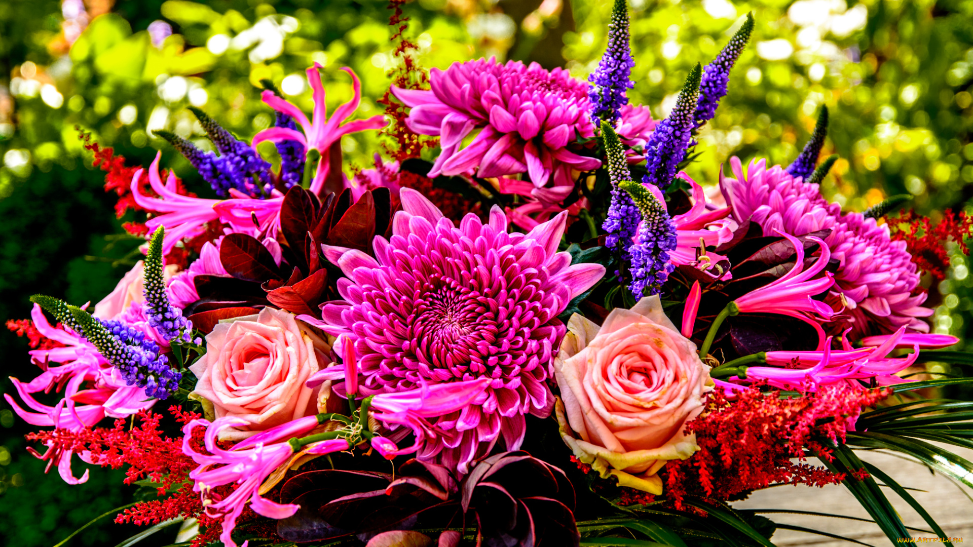 цветы, букеты, , композиции, хризантема, роза, вероника, астильба