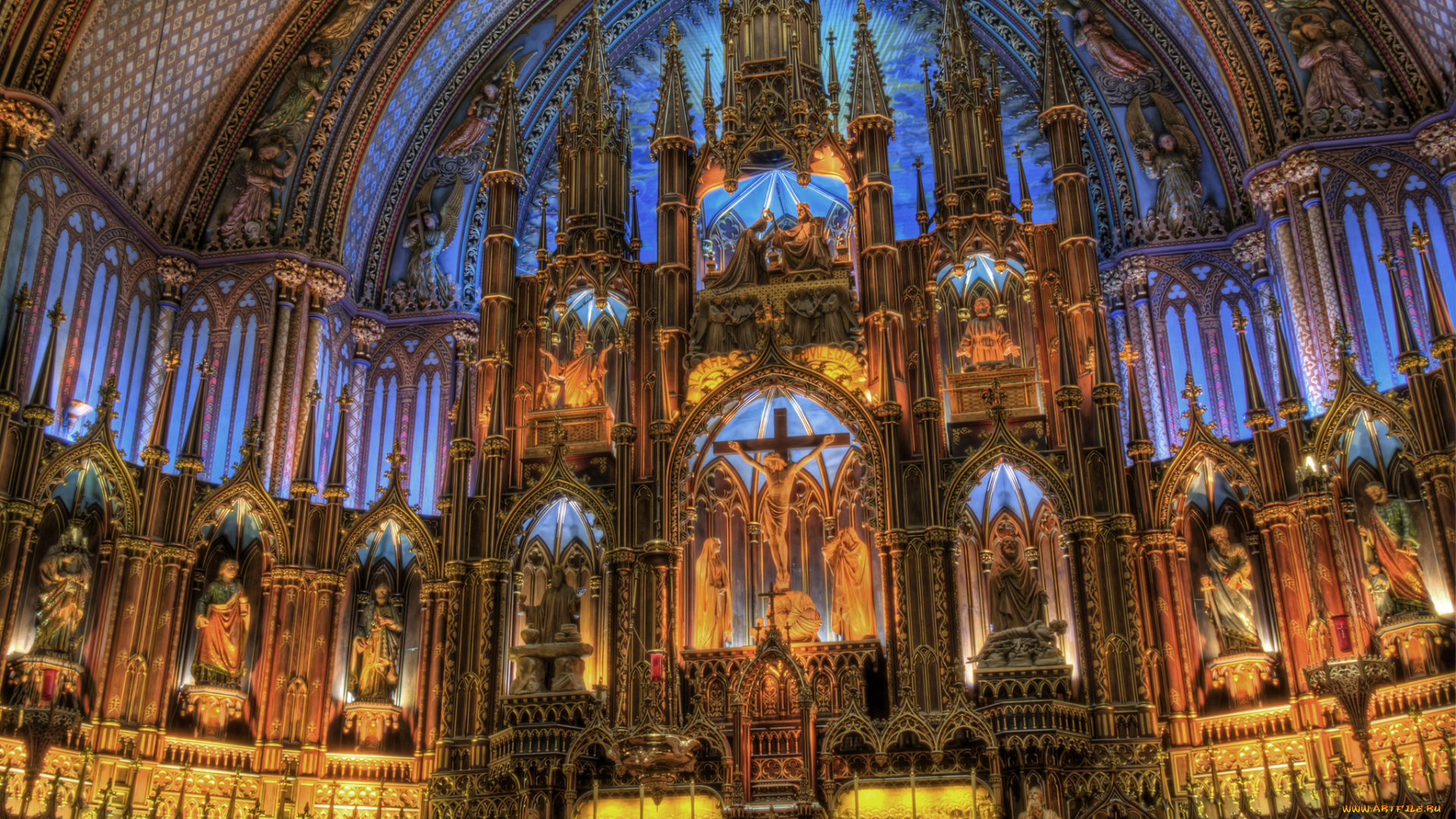 the, altar, of, notre-dame, basilica, in, montreal, интерьер, убранство, , роспись, храма, собор