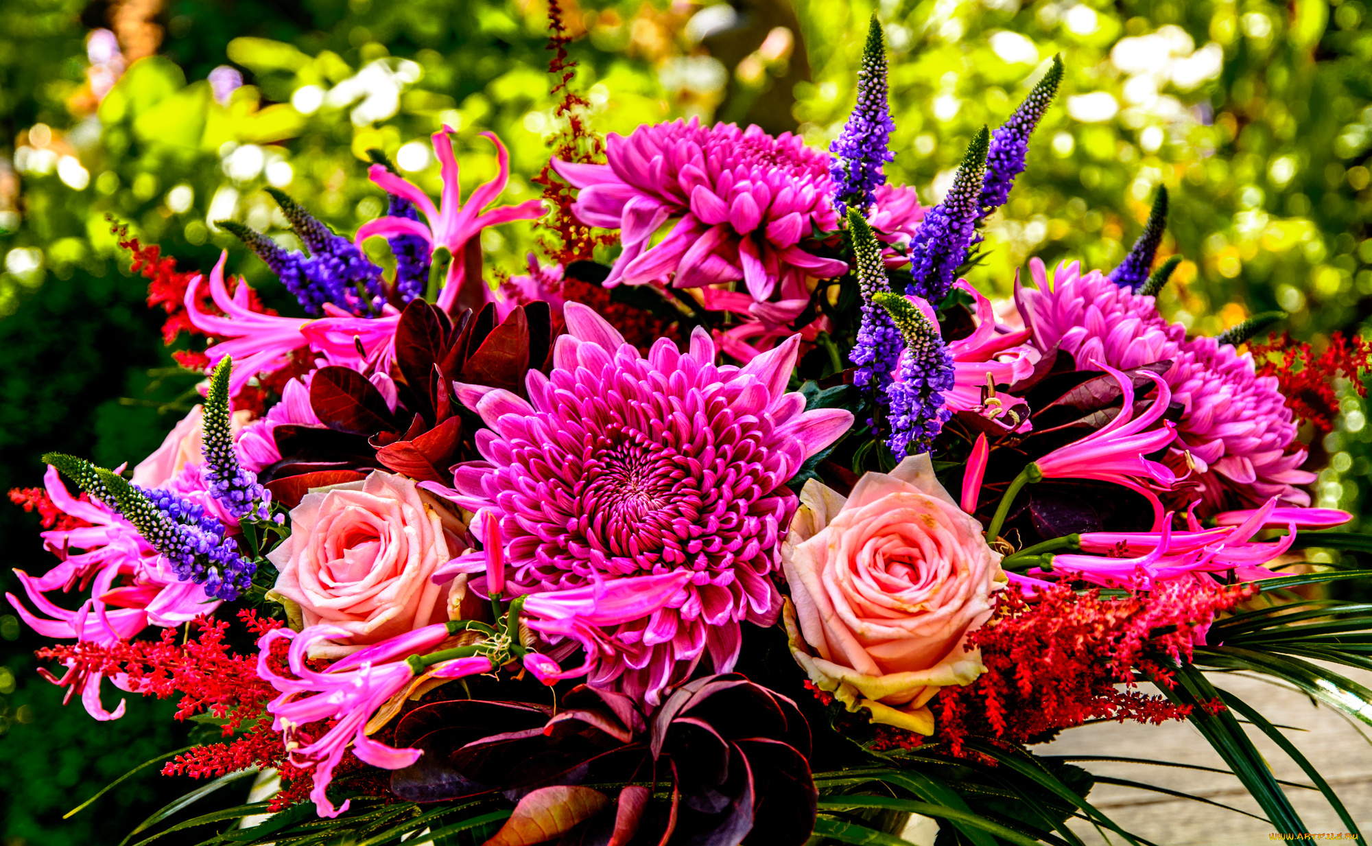 цветы, букеты, , композиции, хризантема, роза, вероника, астильба