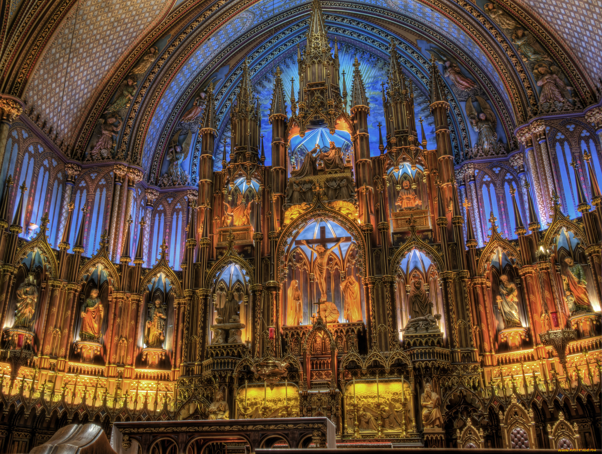 the, altar, of, notre-dame, basilica, in, montreal, интерьер, убранство, , роспись, храма, собор