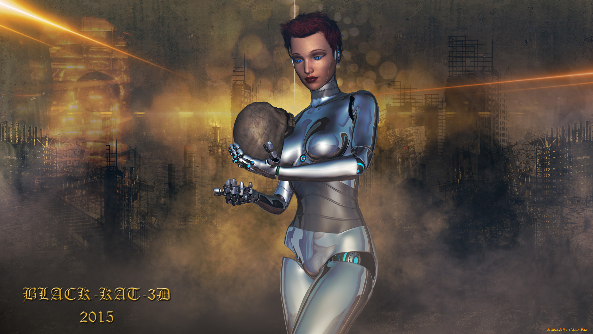 3д, графика, _science, fiction, киборг, взгляд, фон, девушка