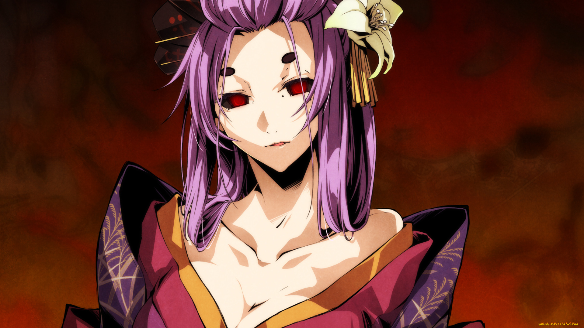 аниме, kajiri, kamui, kagura, g, yuusuke, tenma, momiji, накидка, цветок, кимоно, украшение, девушка, заколка