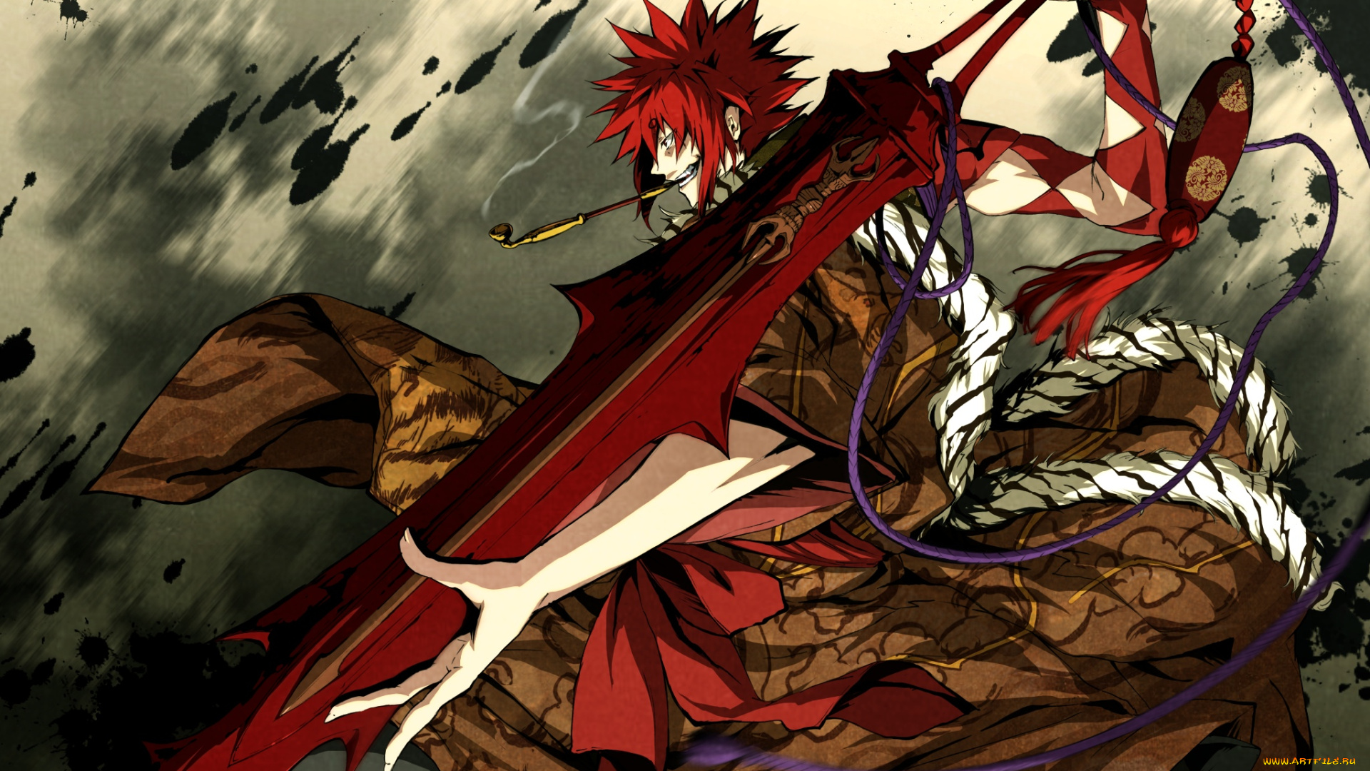 аниме, kajiri, kamui, kagura, мех, шнурок, оружие, sakagami, habaki, g, yuusuke, чубук, трубка, мужчина, кимоно, дым