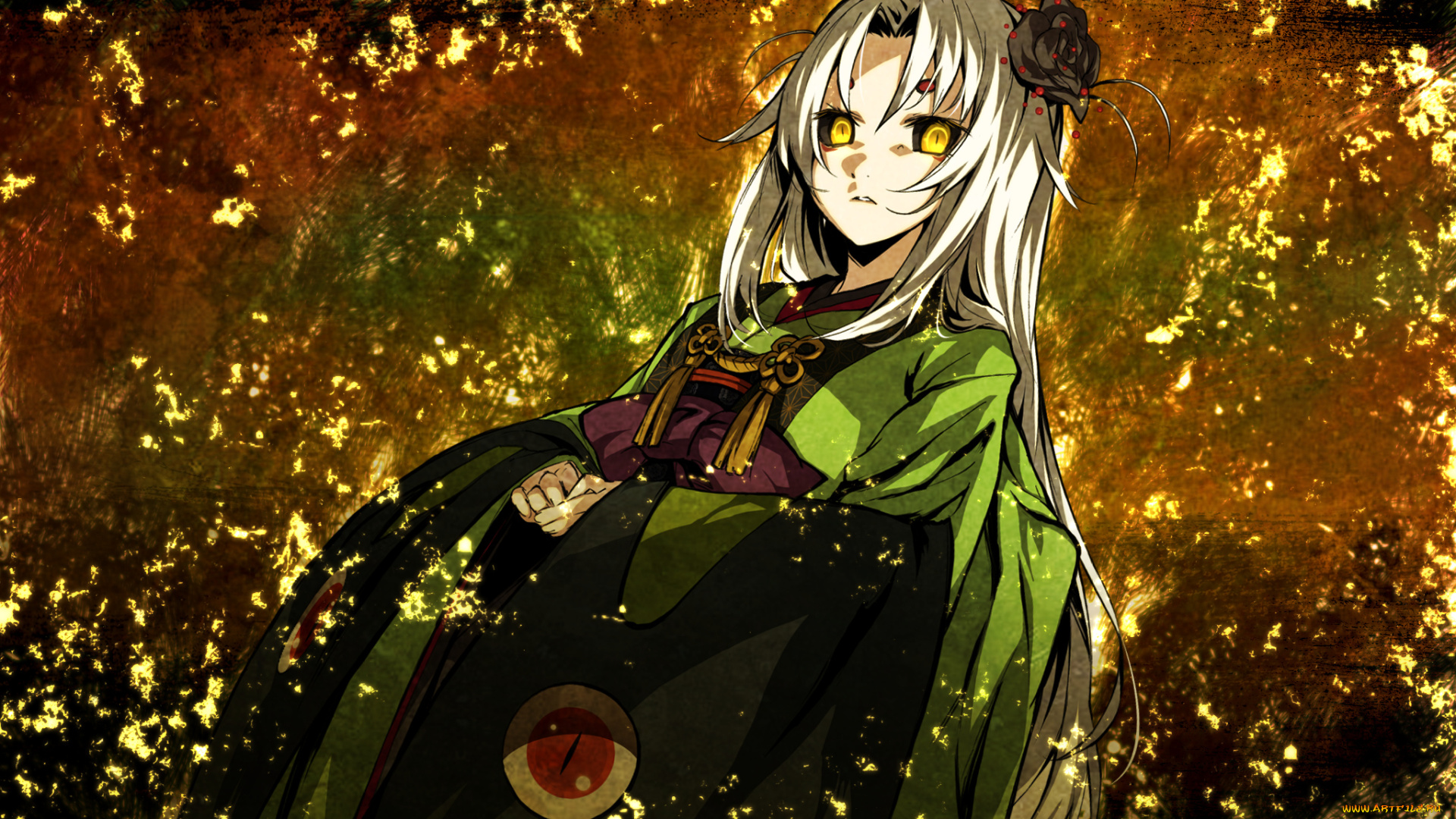 аниме, kajiri, kamui, kagura, мерцание, tenma, tokoyo, g, yuusuke, цветок, роза, украшение, кимоно, девушка