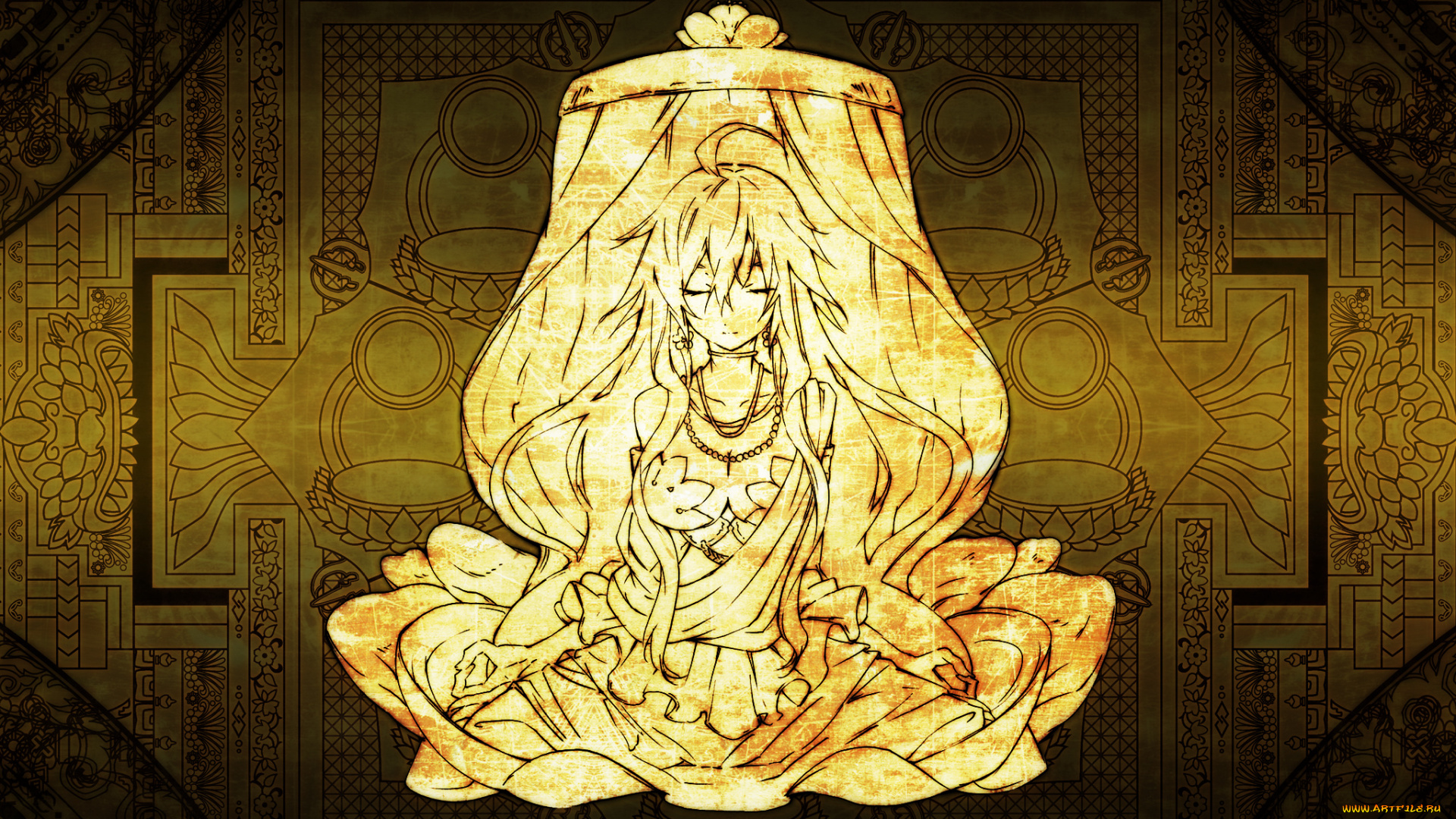 аниме, kajiri, kamui, kagura, ожерелье, бусы, молитва, шатер, рисунки, девушка, g, yuusuke, цветы, украшения