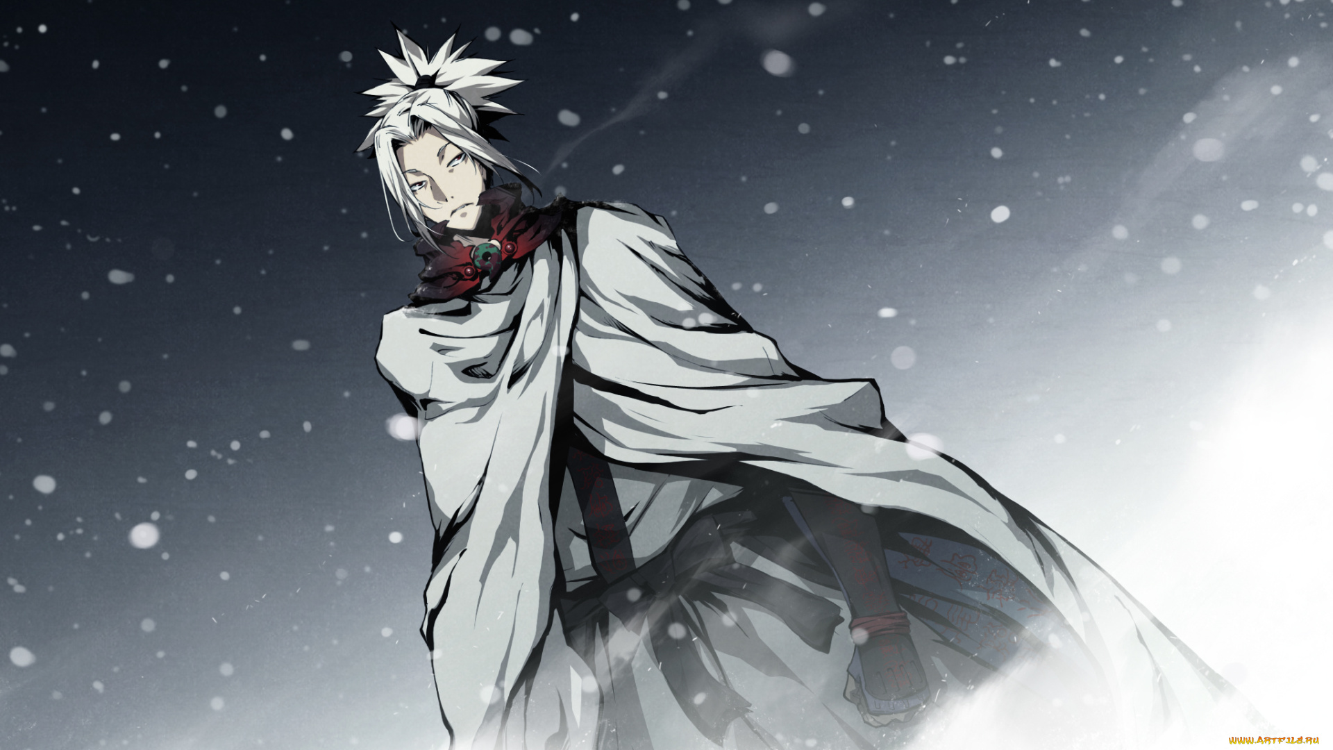 аниме, kajiri, kamui, kagura, плащ, снег, kyougetsu, keishirou, мужчина, g, yuusuke, доспех, пояс, накидка, кимоно