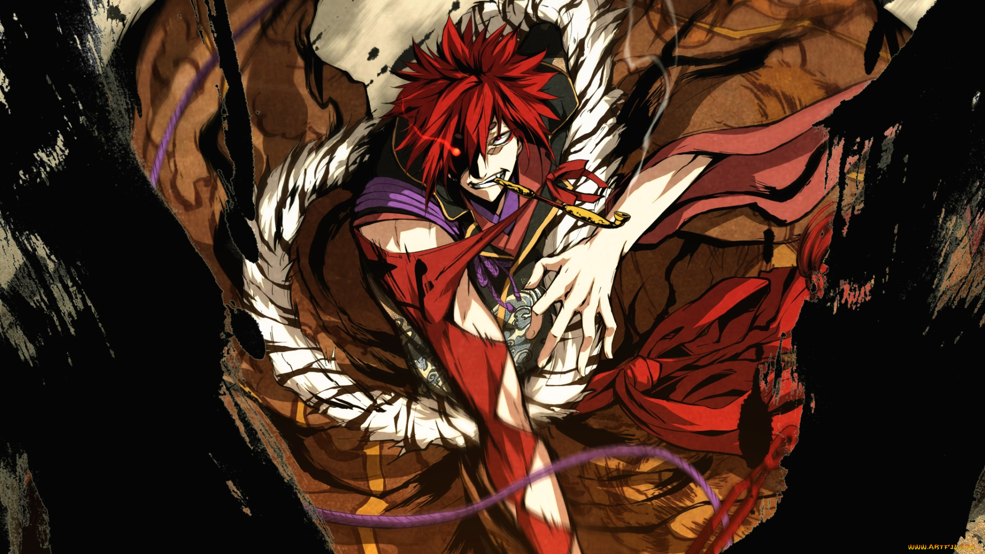 аниме, kajiri, kamui, kagura, sakagami, habaki, мужчина, g, yuusuke, шнурок, дым, мех, движение, удар, кимоно, чубук, трубка